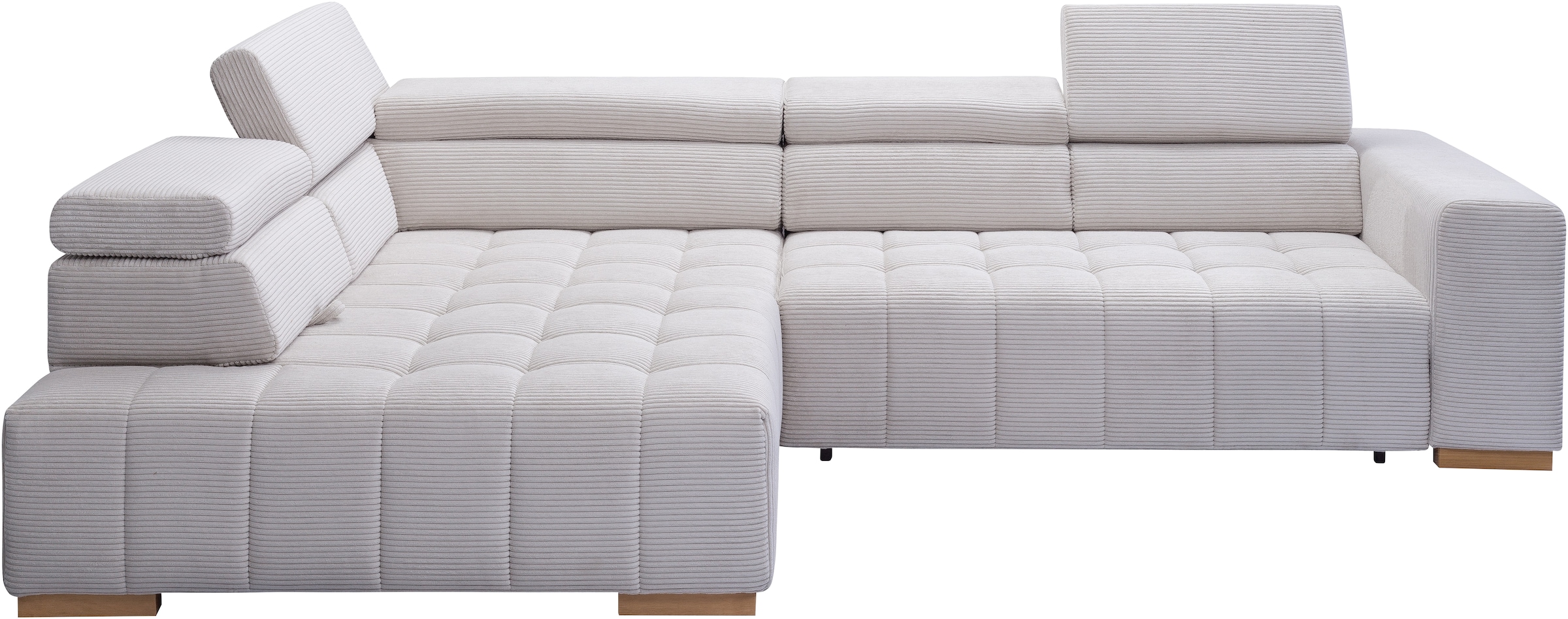 exxpo - sofa fashion Ecksofa »Elianos, hoher Sitzkomfort, aufwendige Kreuzsteppung im Sitz, L-Form«, Kopfteile & Sitztiefe verstellbar, mit Bettfunktion, Cord, beige