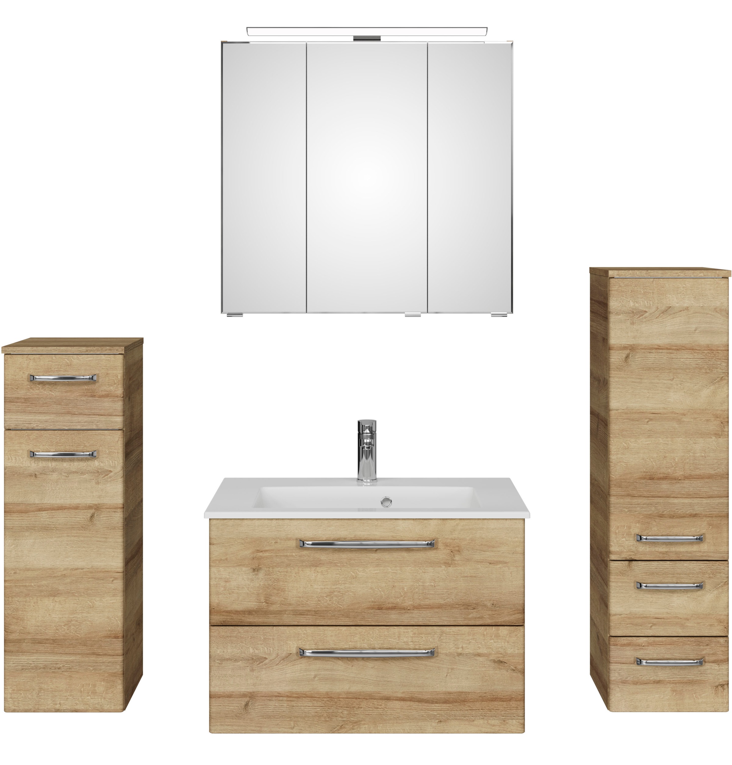 Saphir Badmöbel-Set »Badmöbel-Set Trentino 4-tlg Mineralmarmorwaschtisch,LED-Spiegelschrank«, (5 St.), Badezimmer-Set mit Midischrank und Unterschrank inkl. Türdämpfer