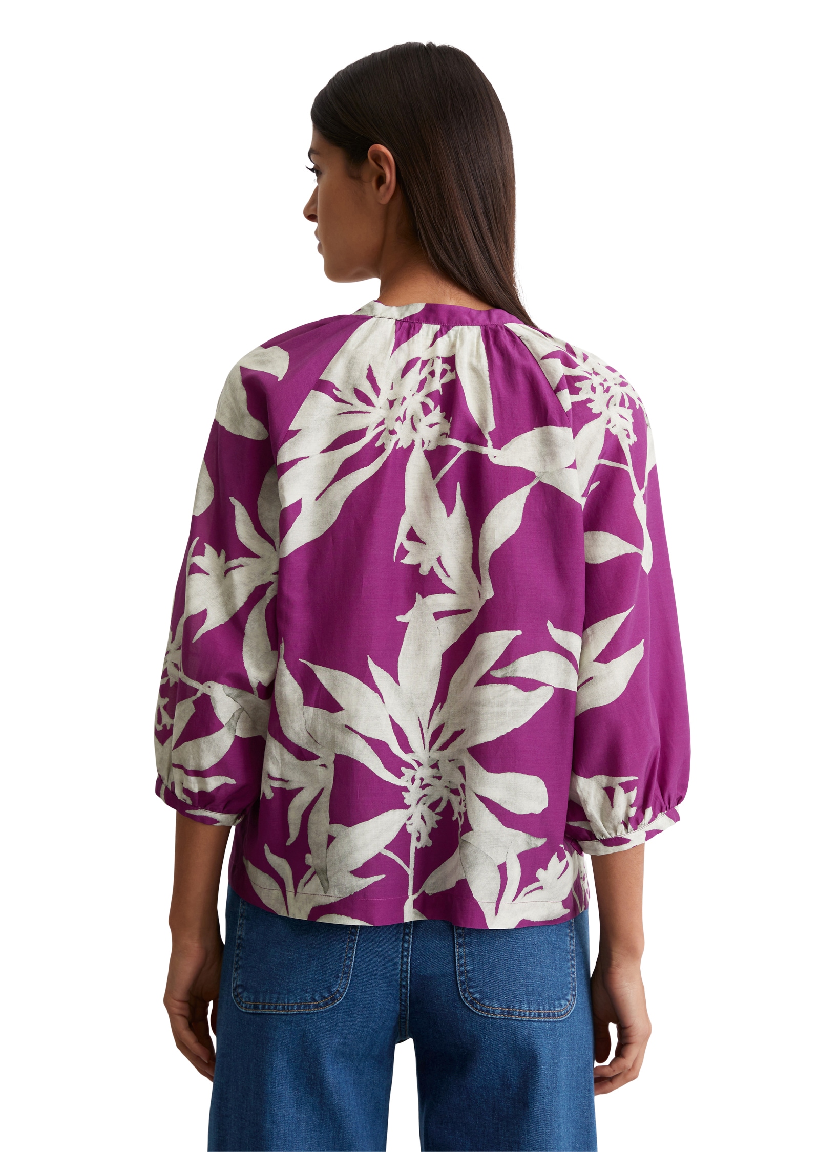 Marc O'Polo Druckbluse, V-Ausschnitt und Raffung, Print