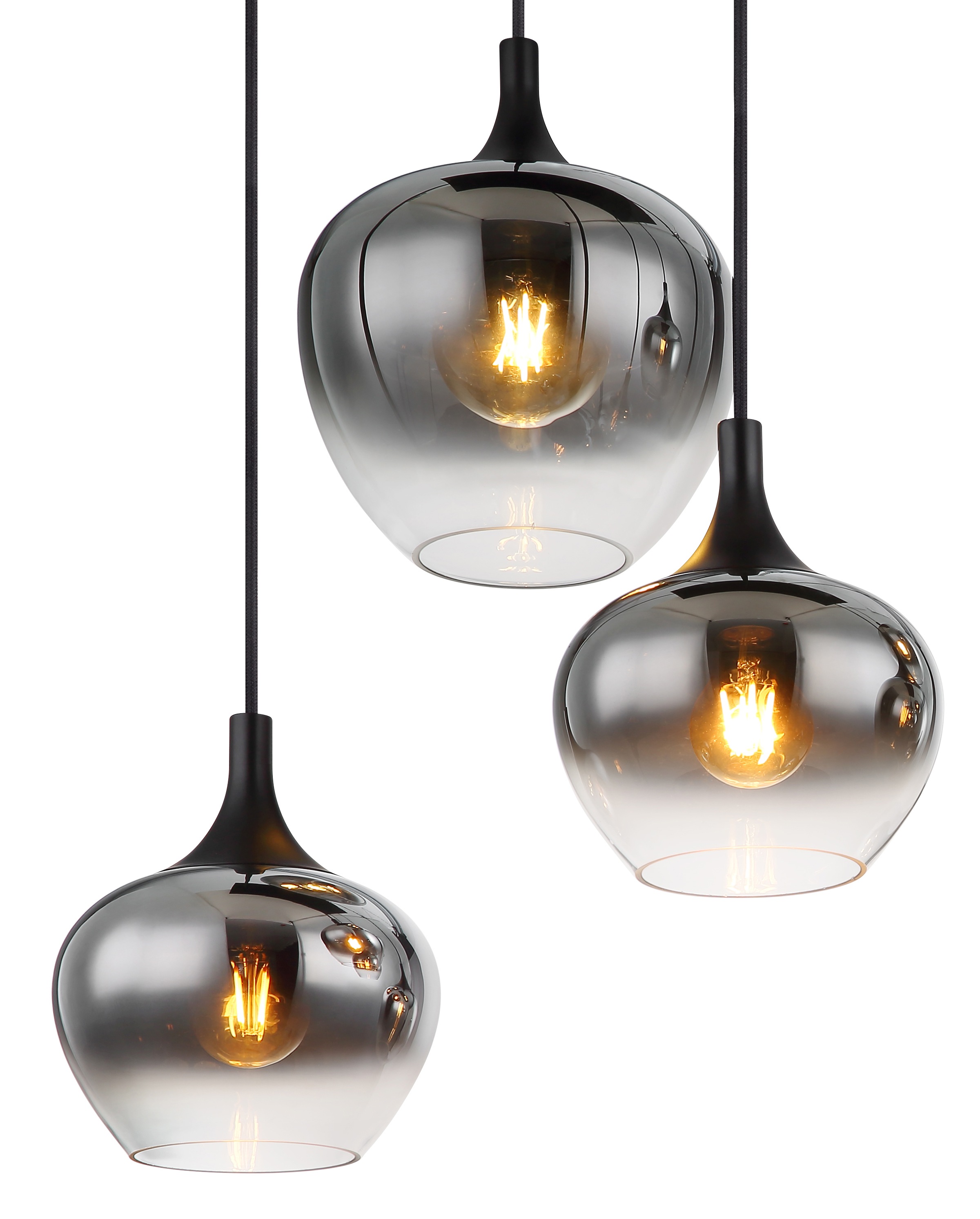 GLOBO LIGHTING Hängeleuchte »MAXY« E27 1 Stk. Hängeleuchte Schwarz, Rauchglas, 3 Gläser, höhenkürzbar, E27