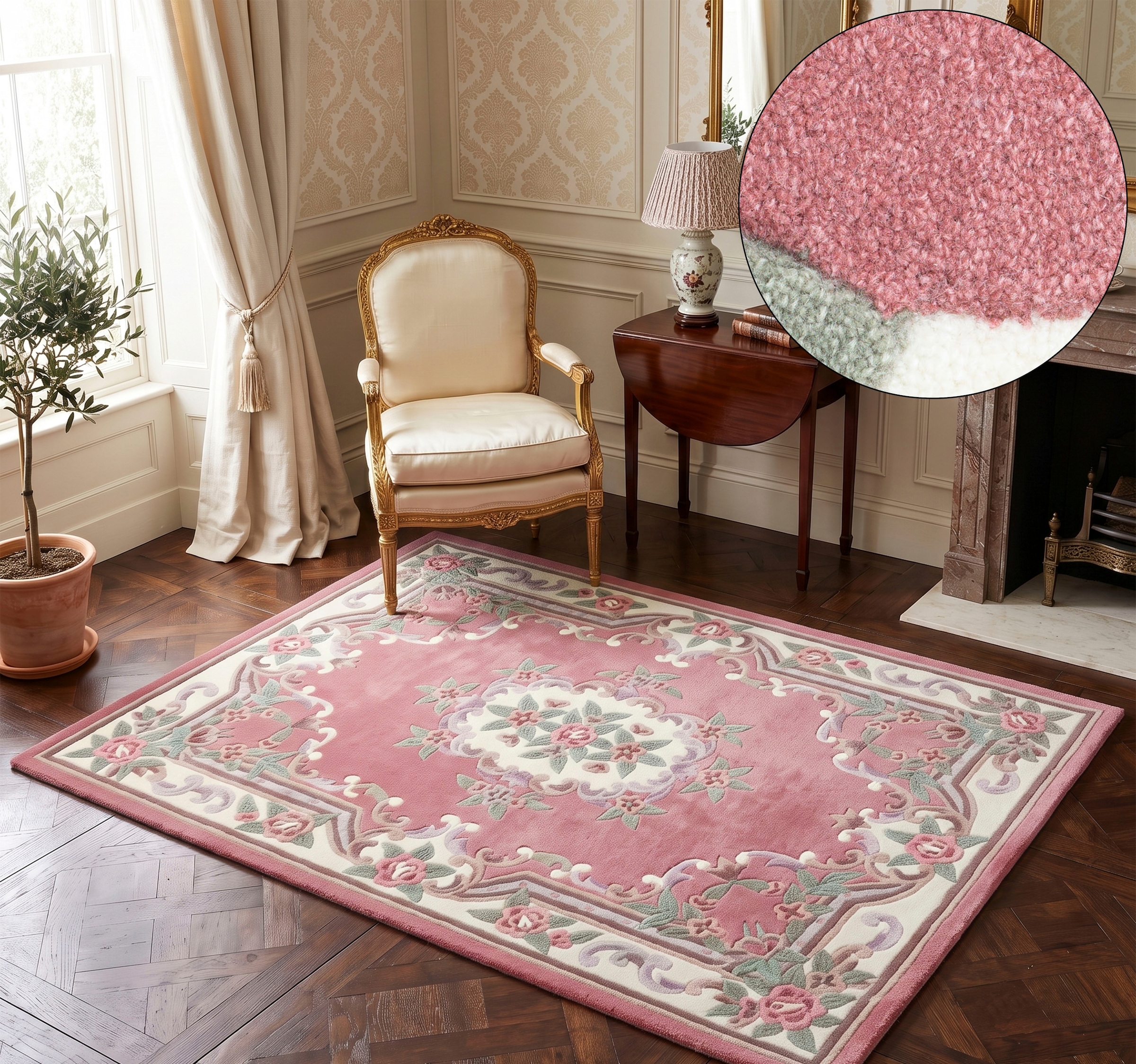 THEKO Teppich "Ming" rechteckig 14 mm Höhe handgefertigt, Pastell-Farben, florales Design, Wohnzimmer