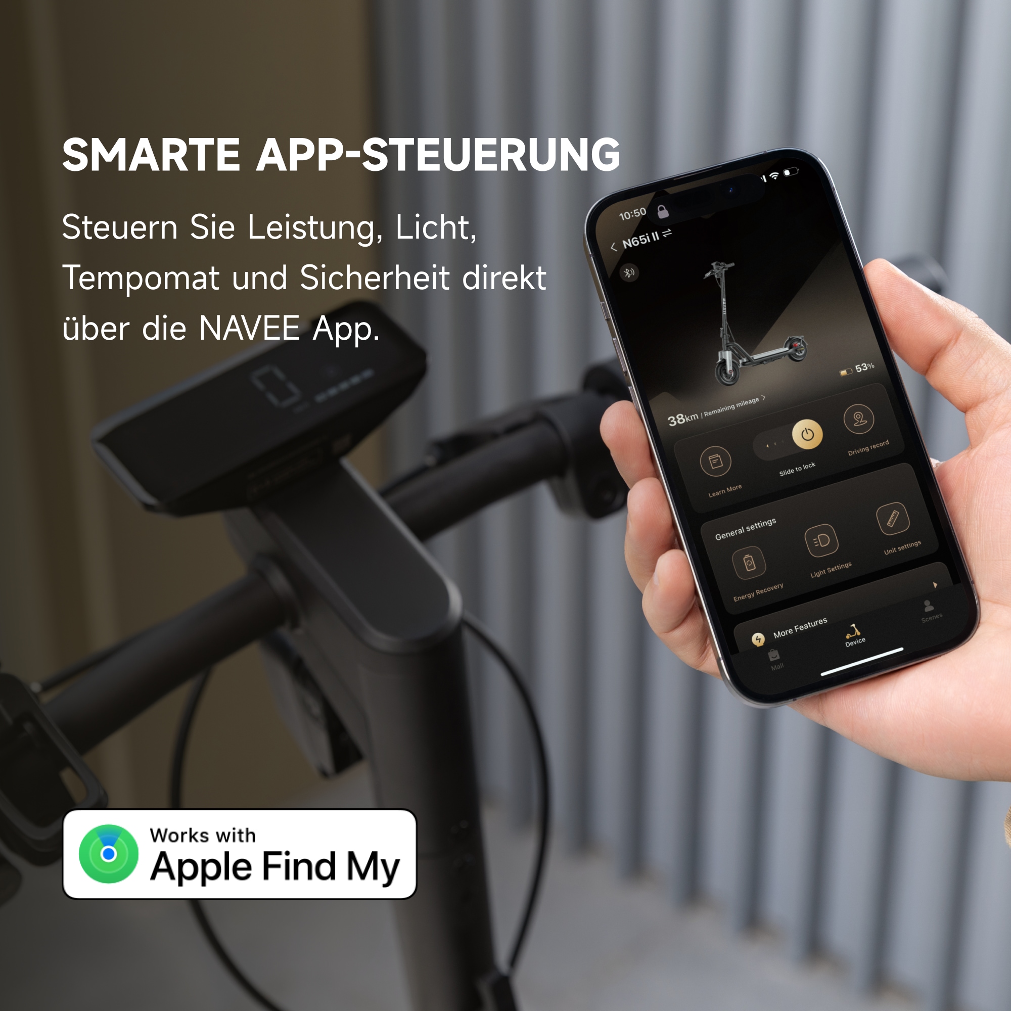 NAVEE E-Scooter »N65i II  Electric Scooter« 20 km/h 70 km Frontlicht, Bremslicht, Blinker, Bluetooth, Find‑My