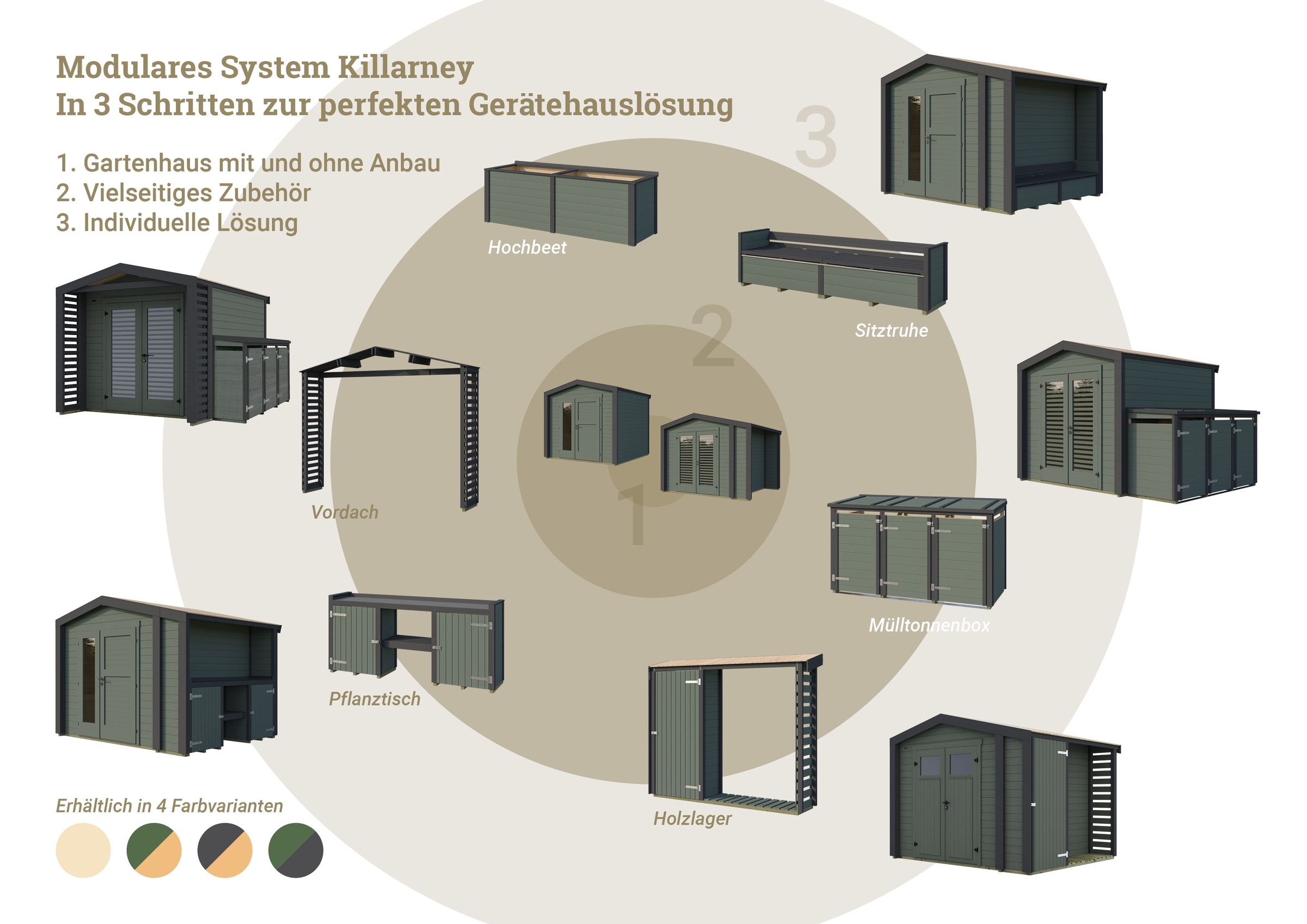weka Gartenhaus »Killarney« Doppeltür, 1/4 verglast, inkl. 3er Mülltonnenbox