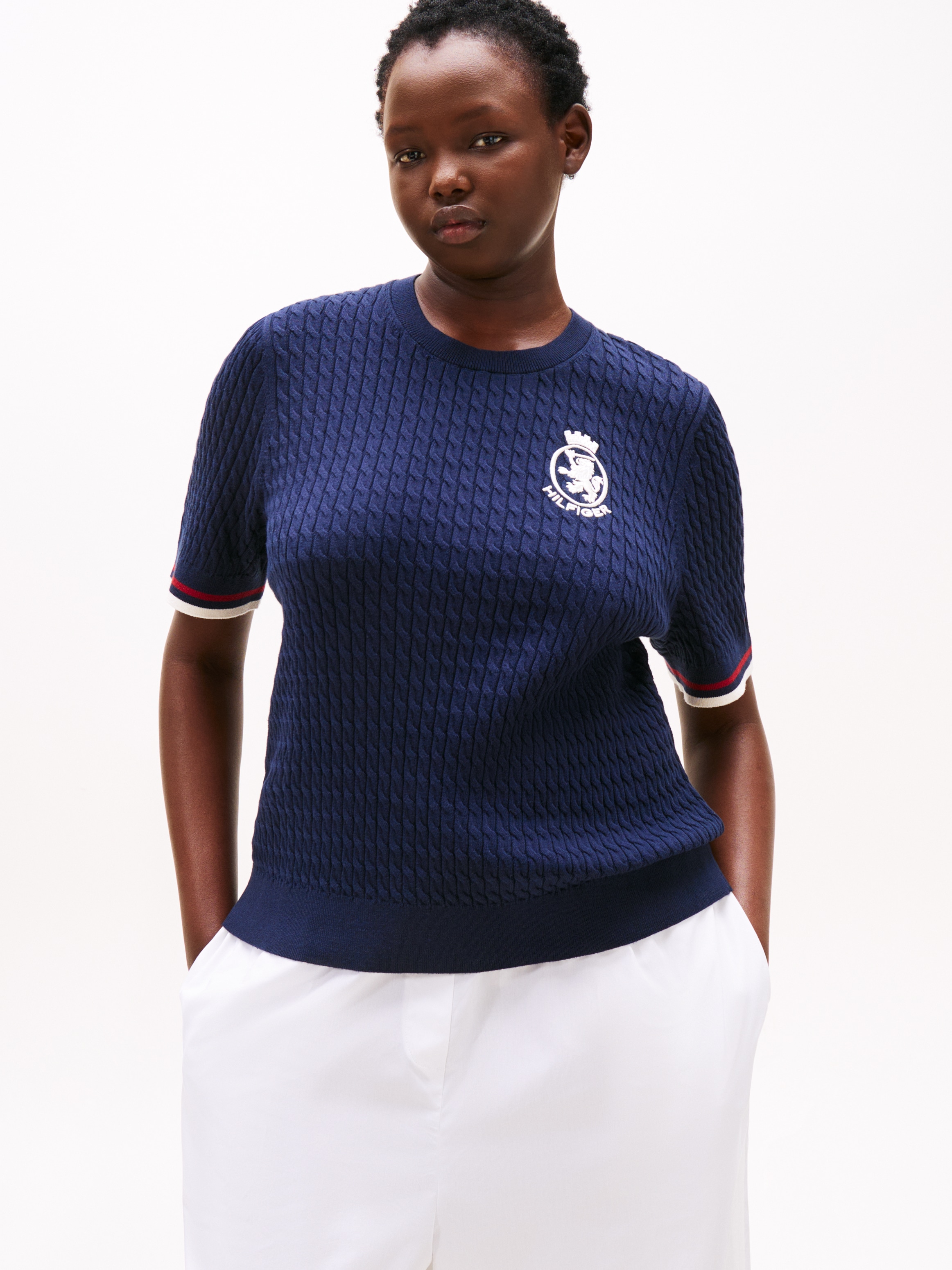 Tommy Hilfiger Curve Strickpullover "CRV CO CABLE FINE GG GPC SS SWT", in g günstig online kaufen
