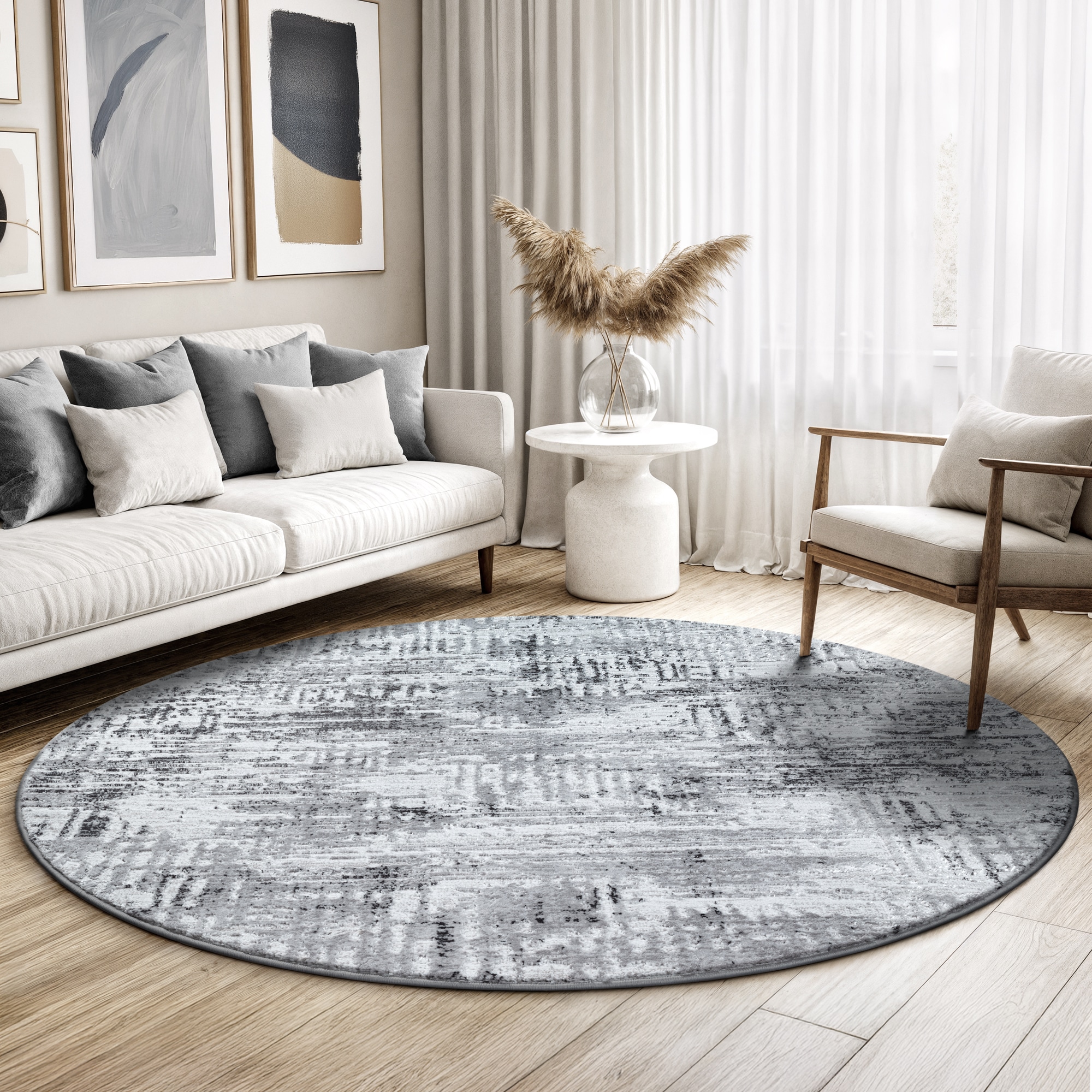 Sanat Teppich "Harmony 3215, auch als Läufer und rund" rund 12 mm Höhe Wohnzimmer, Kurzflor, modern, abtrakt, Schlafzimmer