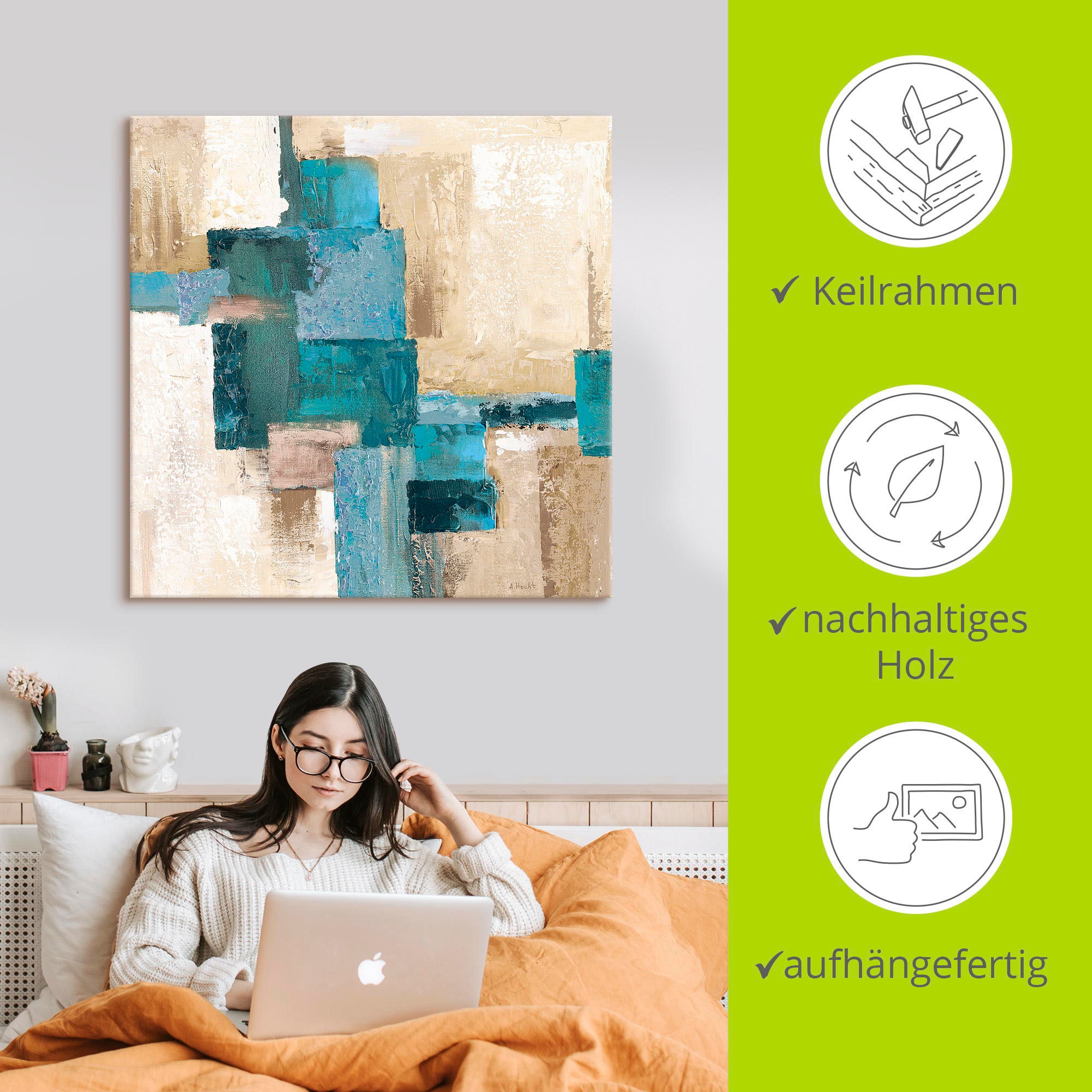 Artland Wandbild »Abstrakte Karos beige-türkis«, Muster, (1 St.), als Alubild, Outdoorbild, Leinwandbild, Poster in verschied. Größen