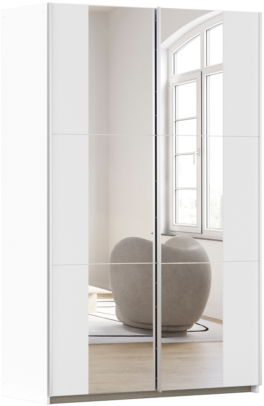 rauch Schwebetürenschrank "Kleiderschrank Drehtürenschrank Schrank Garderobe KRONACH" in 3 Ausstattungen BASIC/CLASSIC/PREMIUM, Breiten 131/175/218/261 cm, optional ohne, mit 1 oder 2 Spiegel, viel Stauraum MADE IN GERMANY