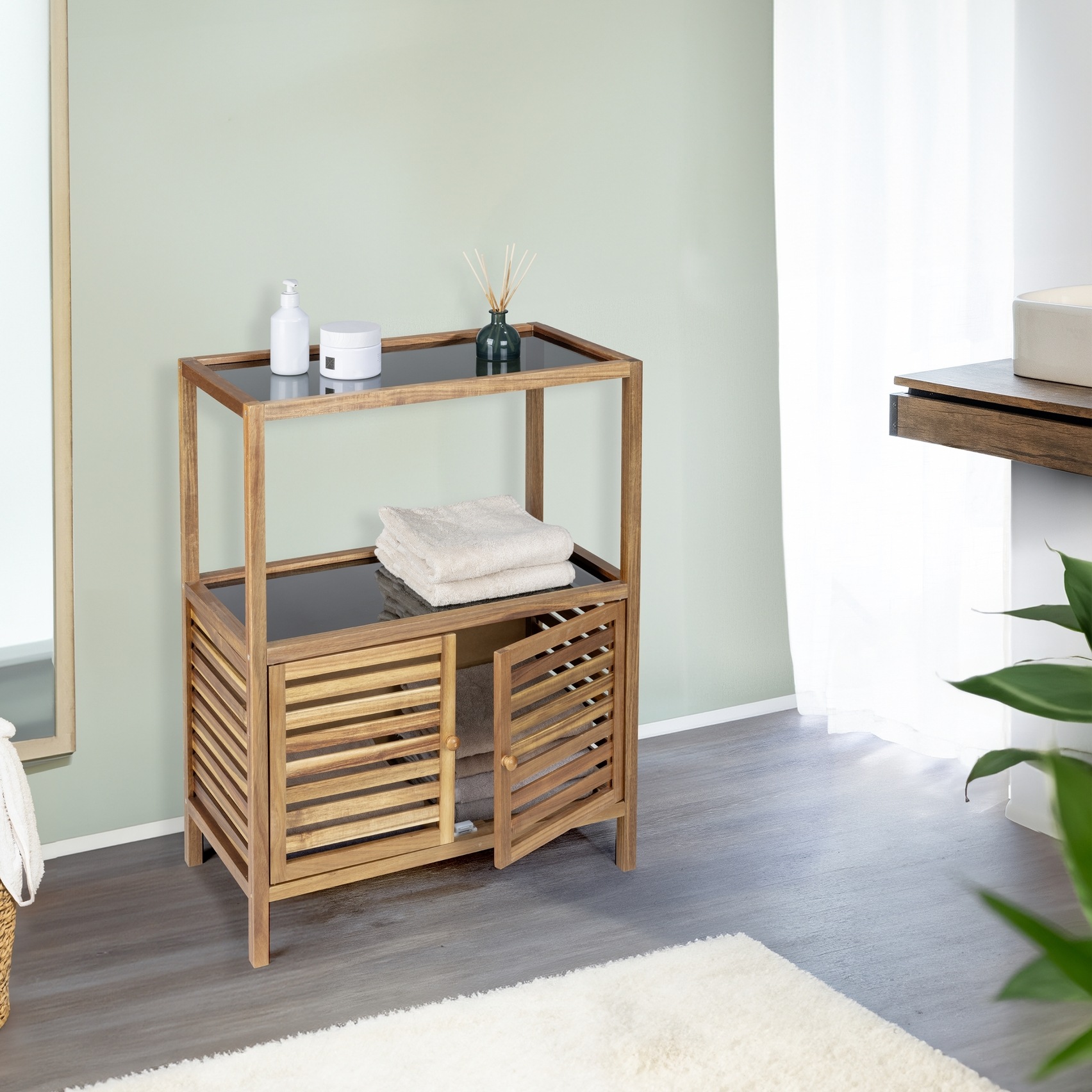 WENKO Badregal "Fondi" Regal für Haushalt und Badezimmer, Akazienholz mit G günstig online kaufen