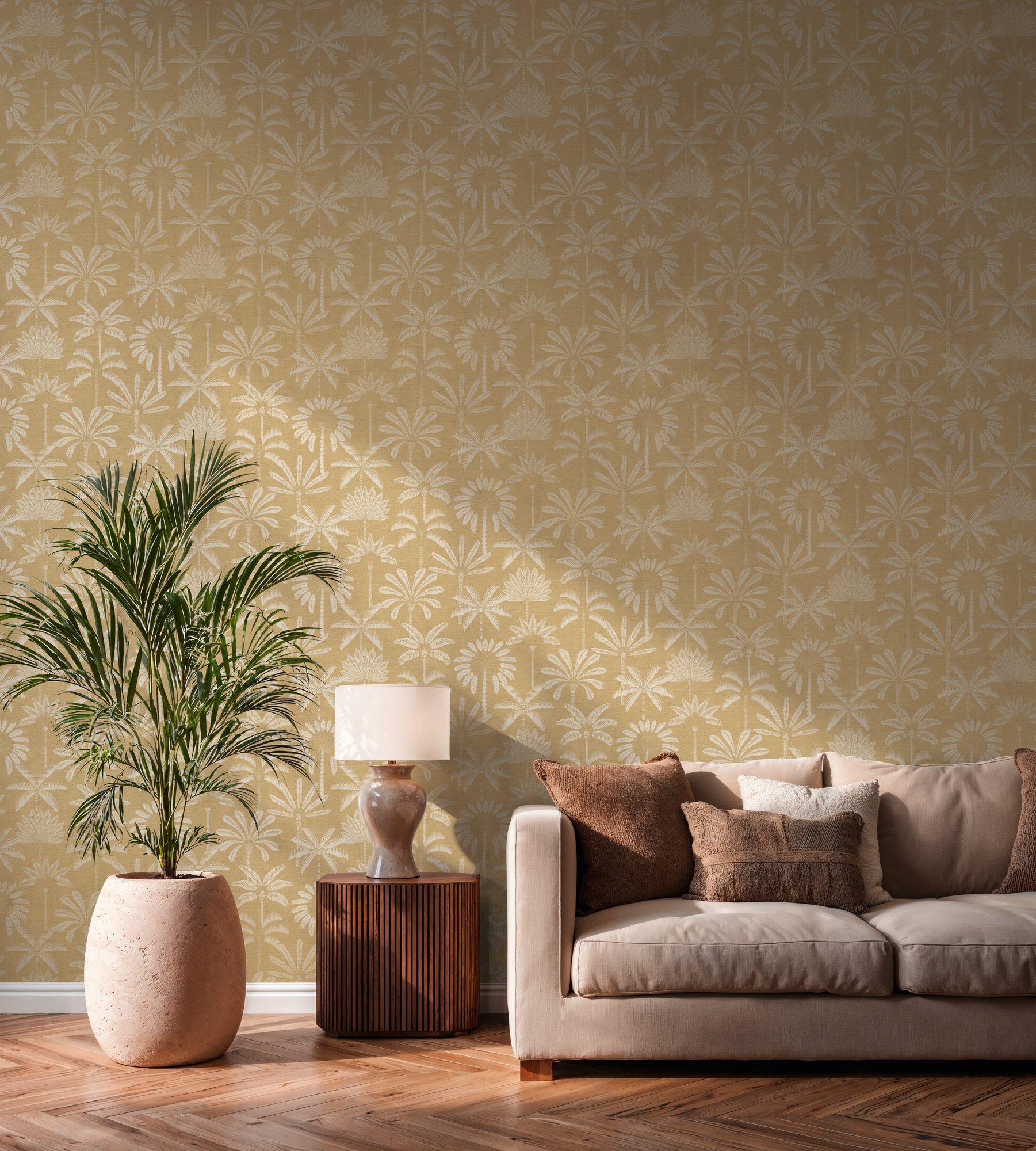 A.S. Création Vliestapete "Cuba II Palmen Silhouette" Retro floral tropisch leicht strukturiert Stilisiertes Palmenmotiv mit dekorativer, ruhiger Ausstrahlung