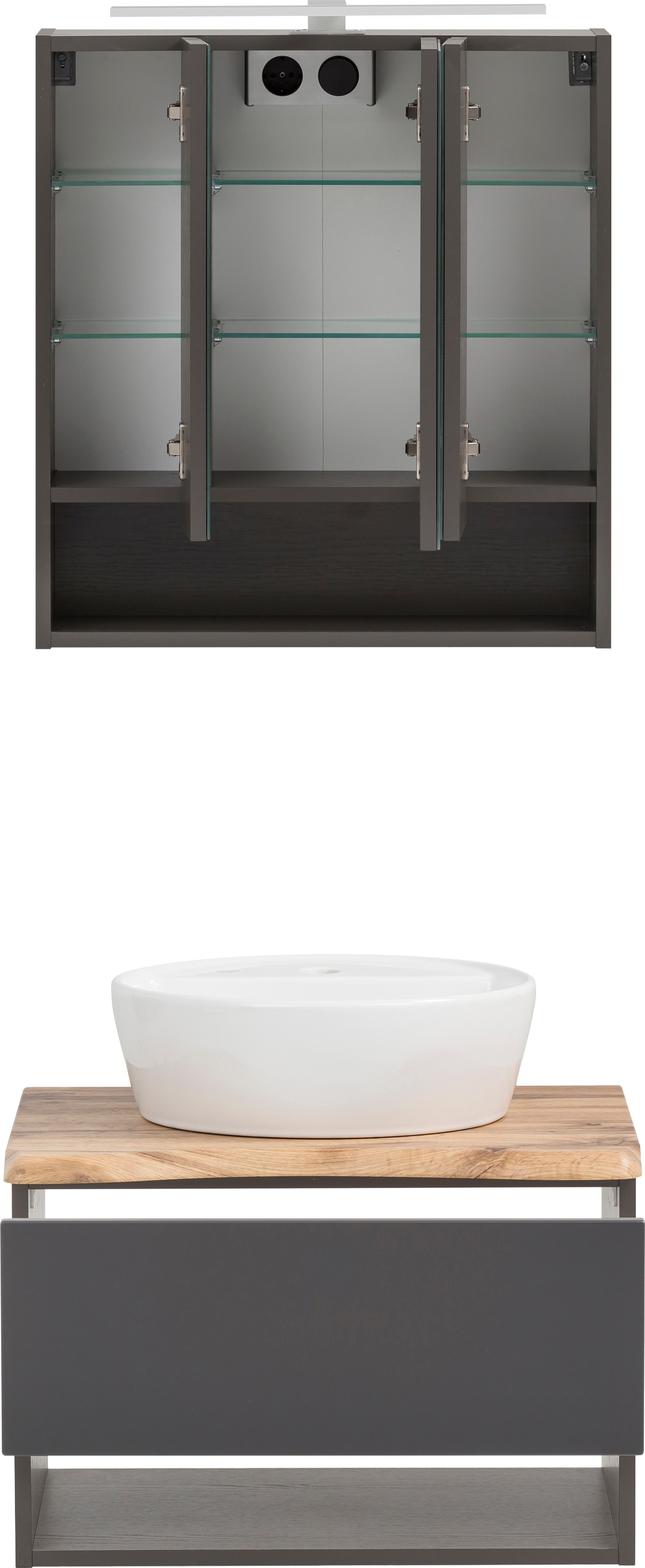 HELD MÖBEL Badmöbel-Set »Stubach«, Spiegelschrank mit St., Baumkante kaufen Waschtisch), und BAUR (2 | Abdeckplatte