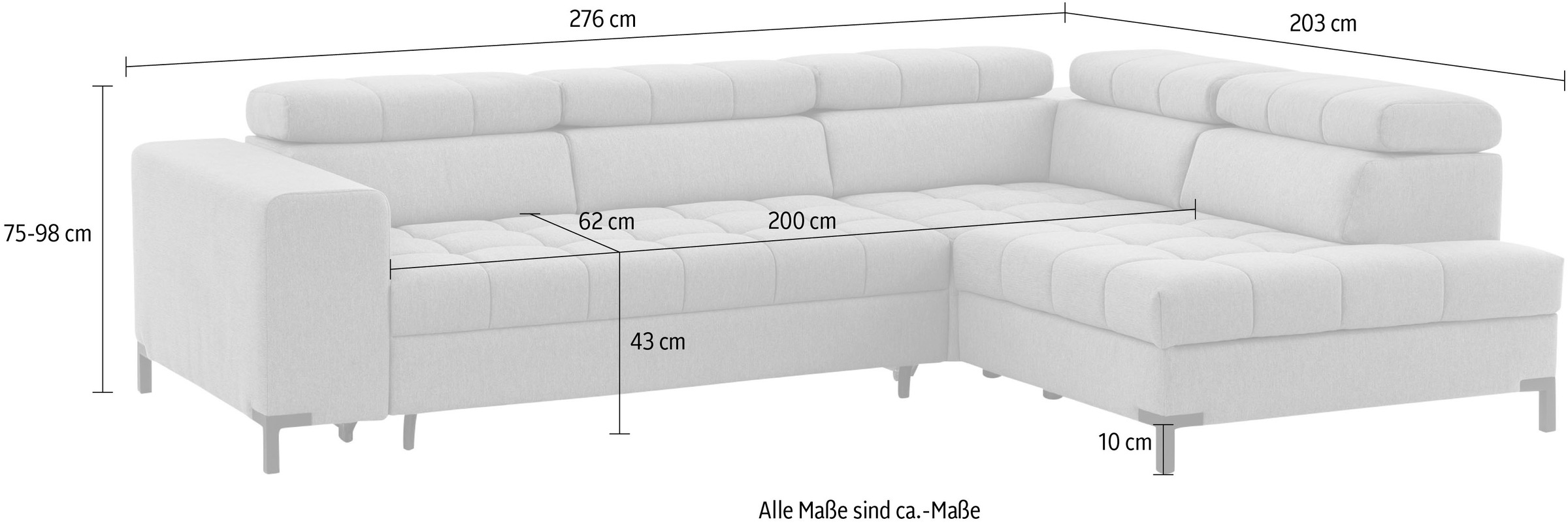 exxpo - sofa fashion Ecksofa »Bocco, hochwertige Verarbeitung, toller Sitzkomfort, bequem, L-Form«, wahlweise mit Bettfunktion u. Bettkasten, inkl. Kopfteilverstellung