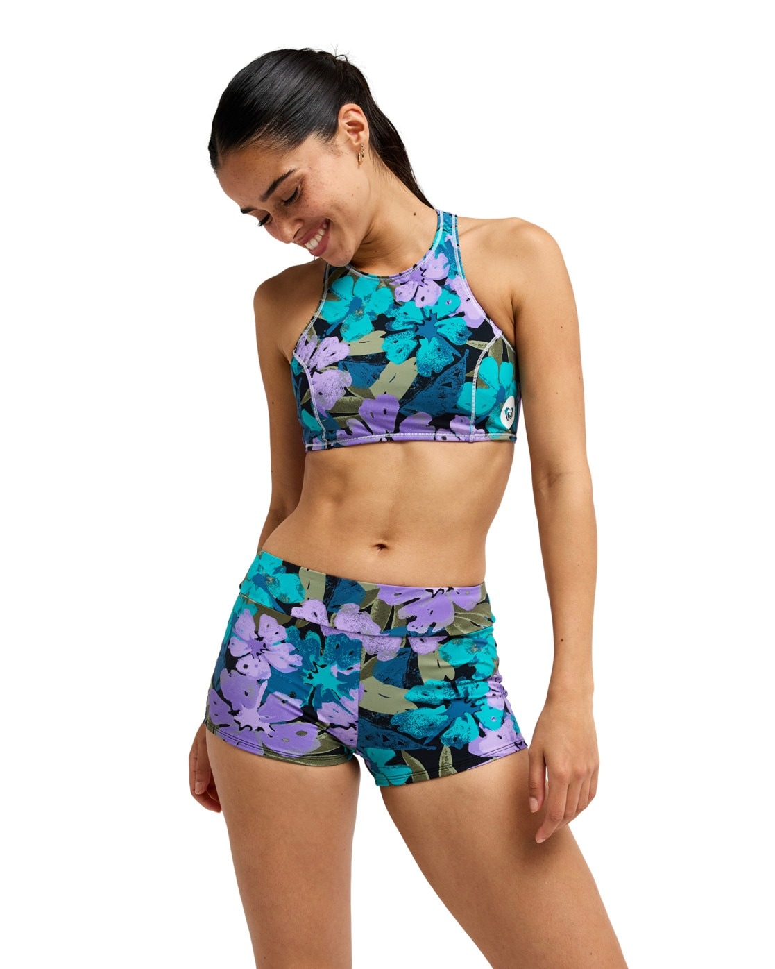 ROXY Damen Bikini-Hose "Roxy Active Shorty", bunt, Gr. M, Obermaterial: 75% Nylon, 25% Elasthan., Badehosen