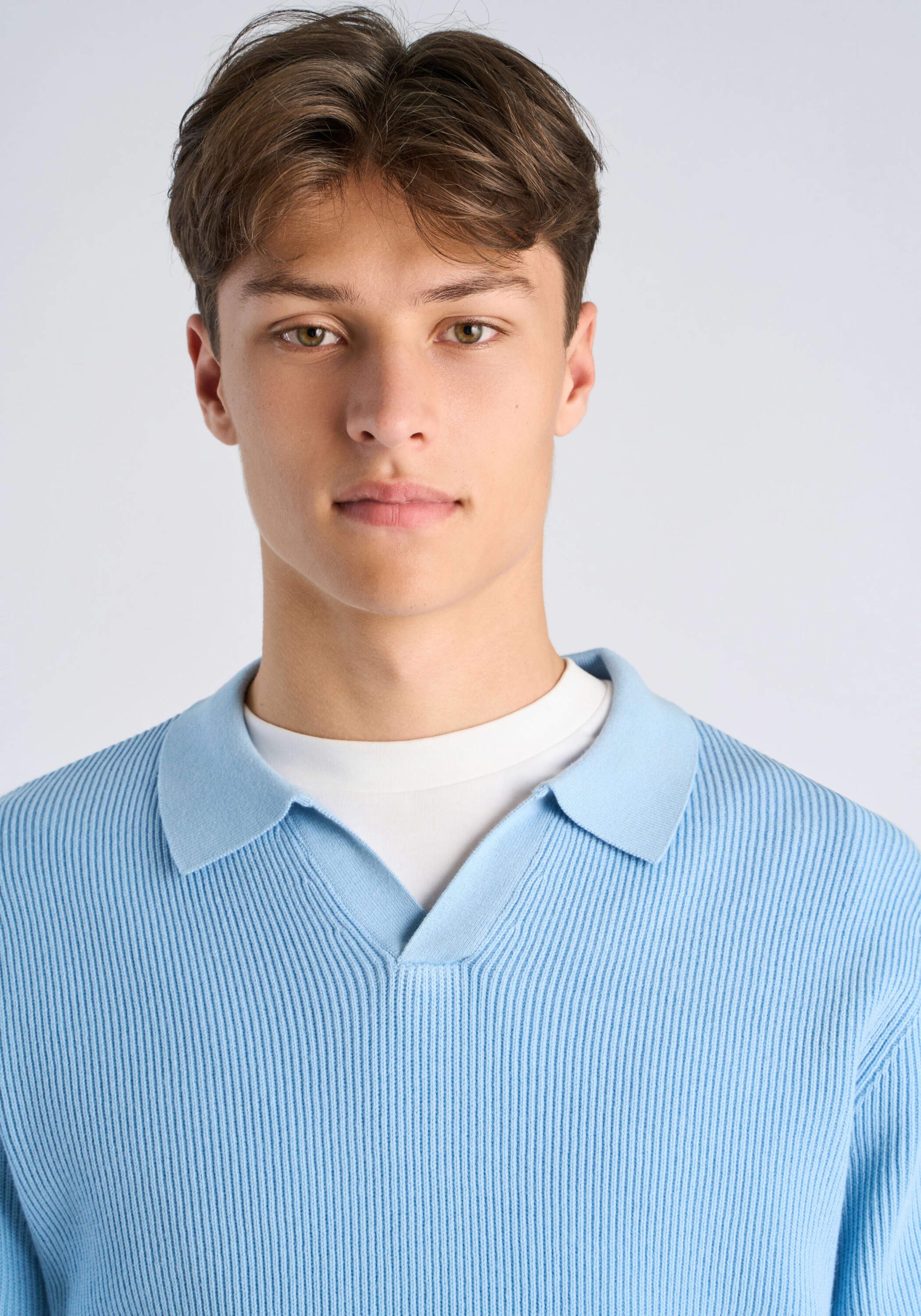Strickpullover LINDBERGH "Strickpullover Relaxed Fit", Herren, Gr. L, soft blau, Obermaterial: 80% Baumwolle, 20% Polyester, unifarben, V-Ausschnitt, Pullover Strickpullover 2