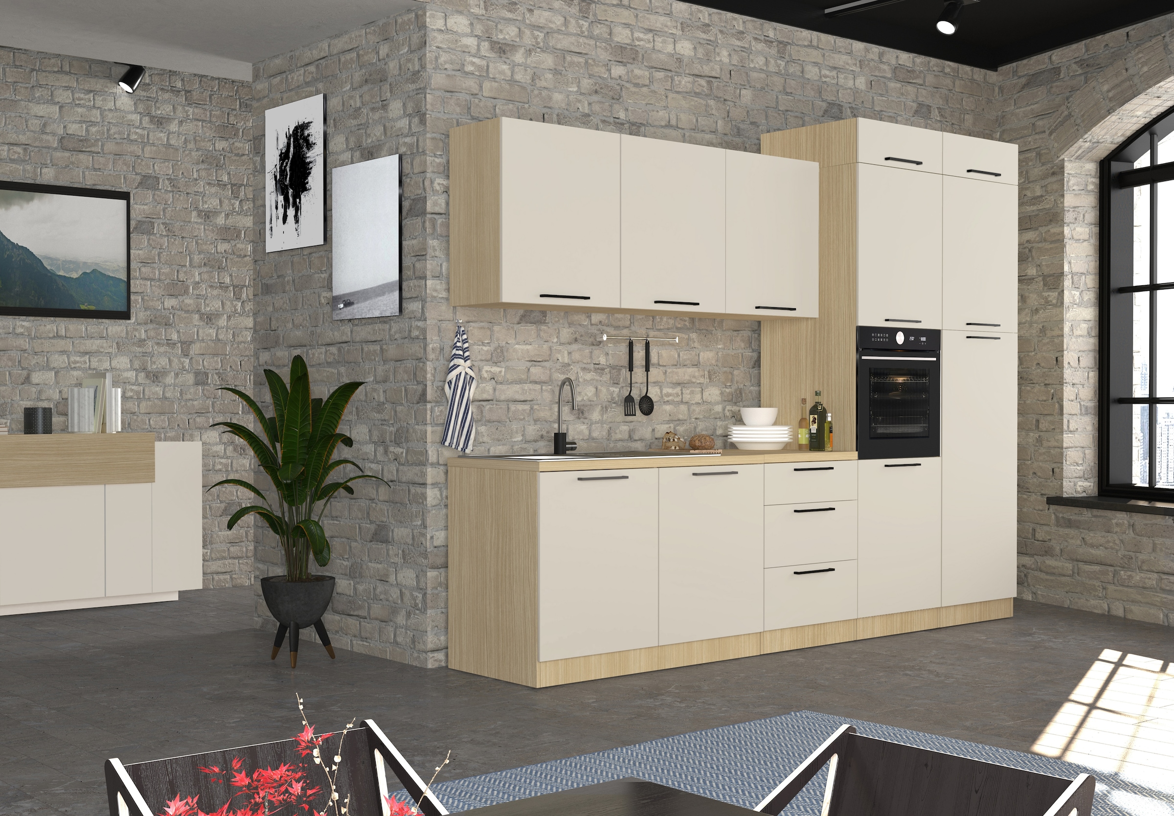 KOCHSTATION Küchenzeile »Luna, Küchenzeile mit Spüle + Siphon, ohne E-Geräte« Breite 182 cm,Türen mit Soft-Close Funktion, Metalgriffe,Made in Italy