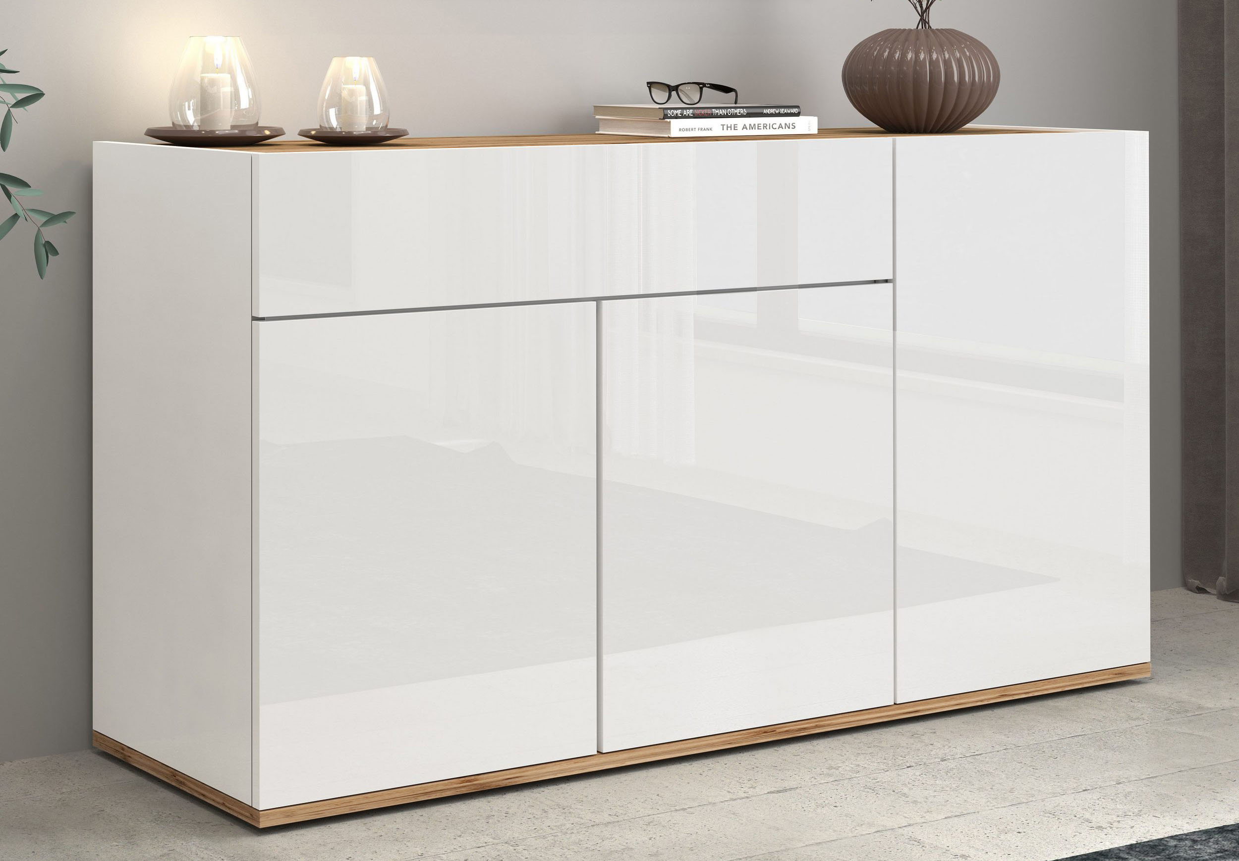 OTTO home Sideboard "Garda, Kommode, Schrank, 3 Türen, 1 Schublade, Made in Italy" Hochglanzlackierte Fronten, Korpus matt, grifflos, Breite 120,1 cm