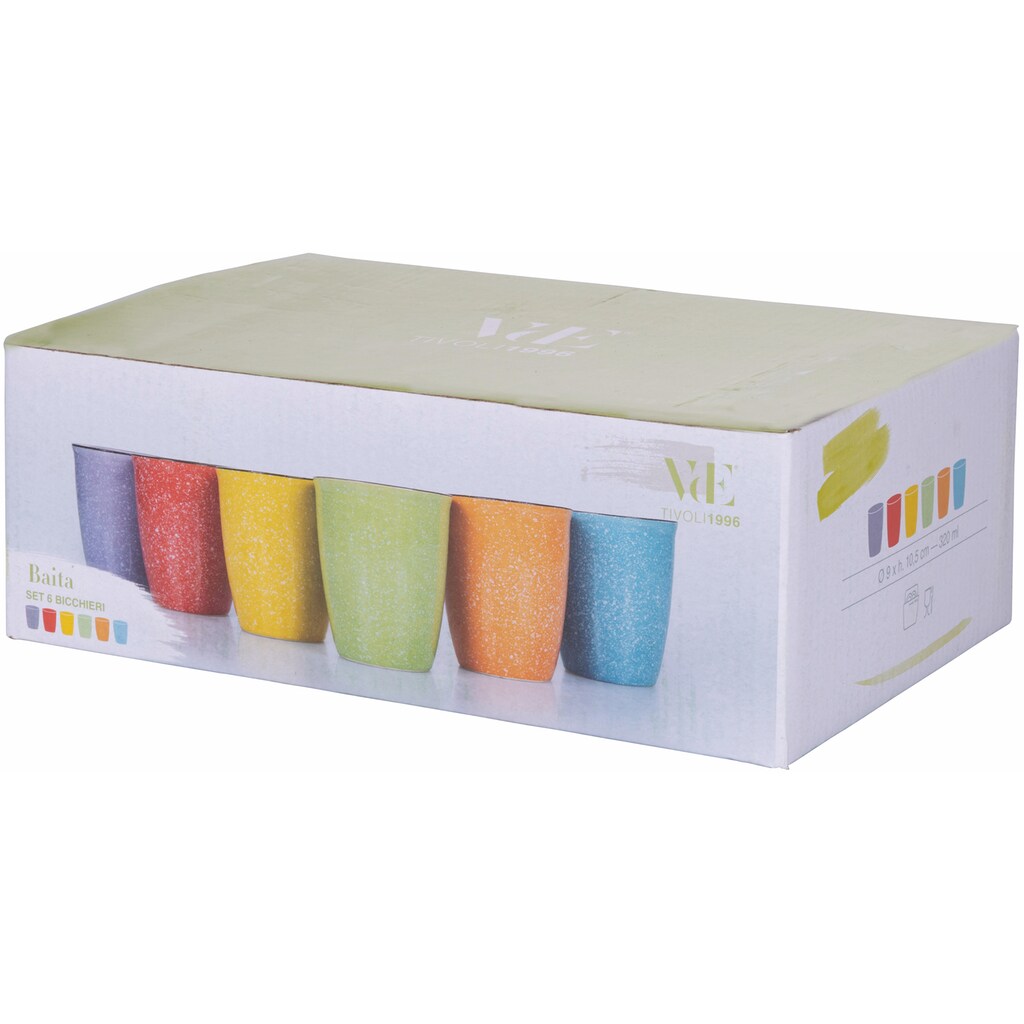 Villa d'Este Becher »Baita - Sprenkelopitk mit braunem Rand«, (Set, 6 tlg.), Trinkbecher-Set, 6-teilig, Inhalt 320 ml