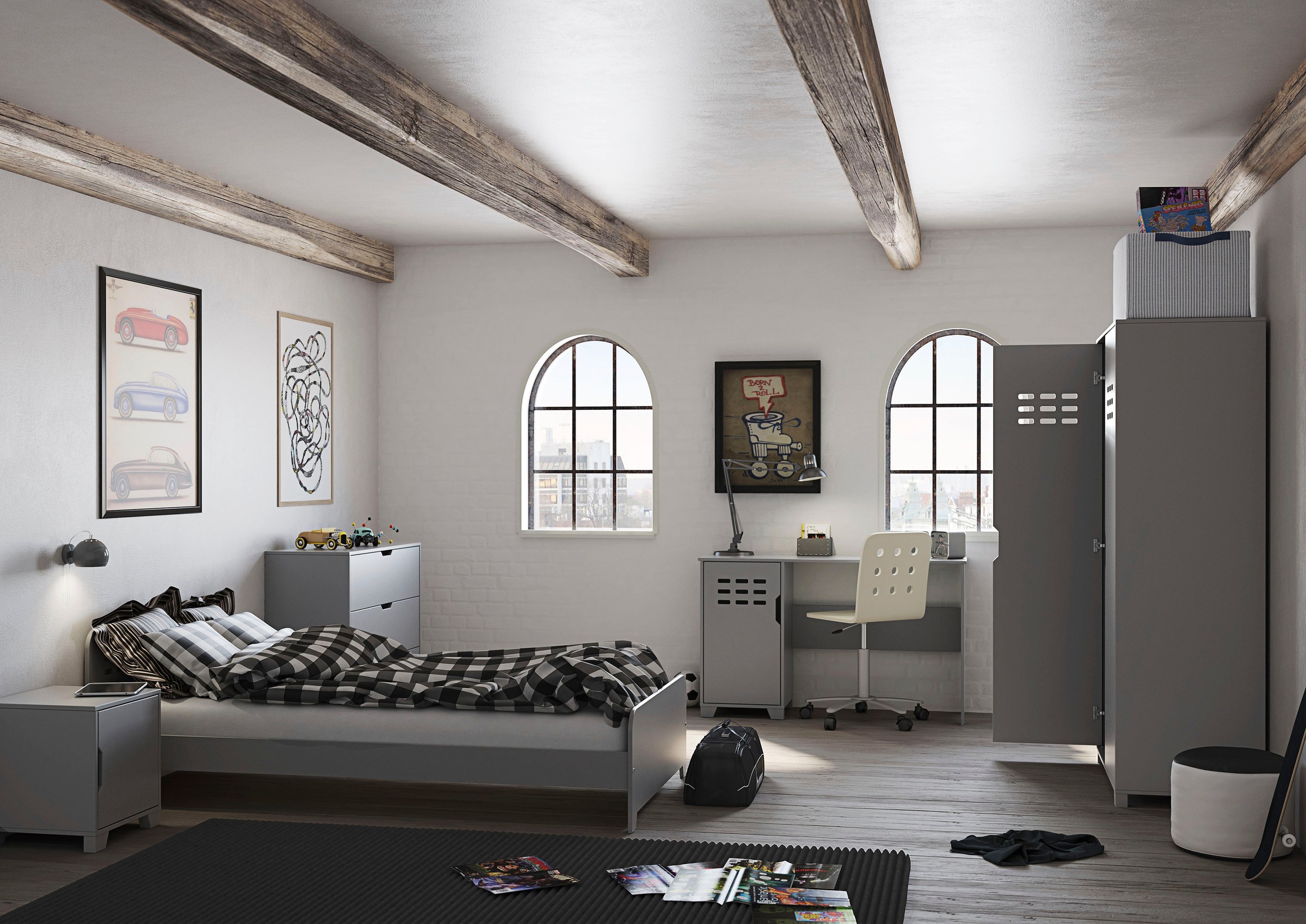 STEENS Einzelbett Loke, modernes Jugendbett im Industrial Look