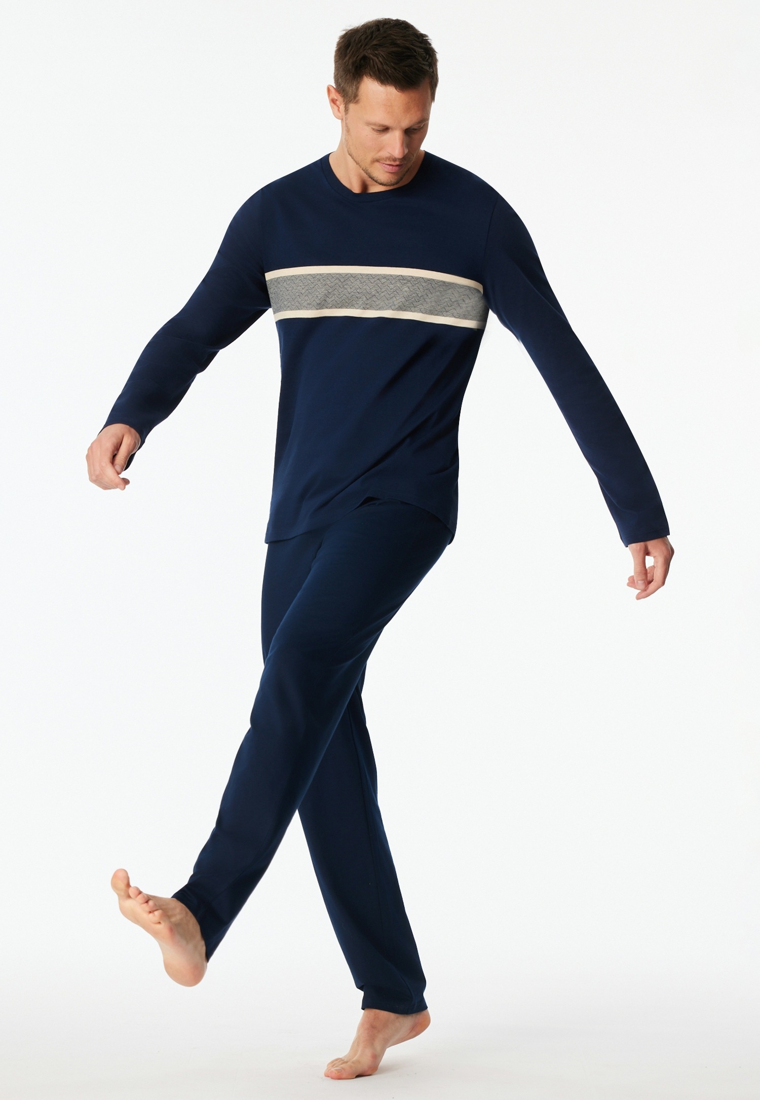 Thumbnail - Schiesser Schlafanzug "Casual Nightwear" 2 mit langen Ärmeln und Rundhalsausschnitt