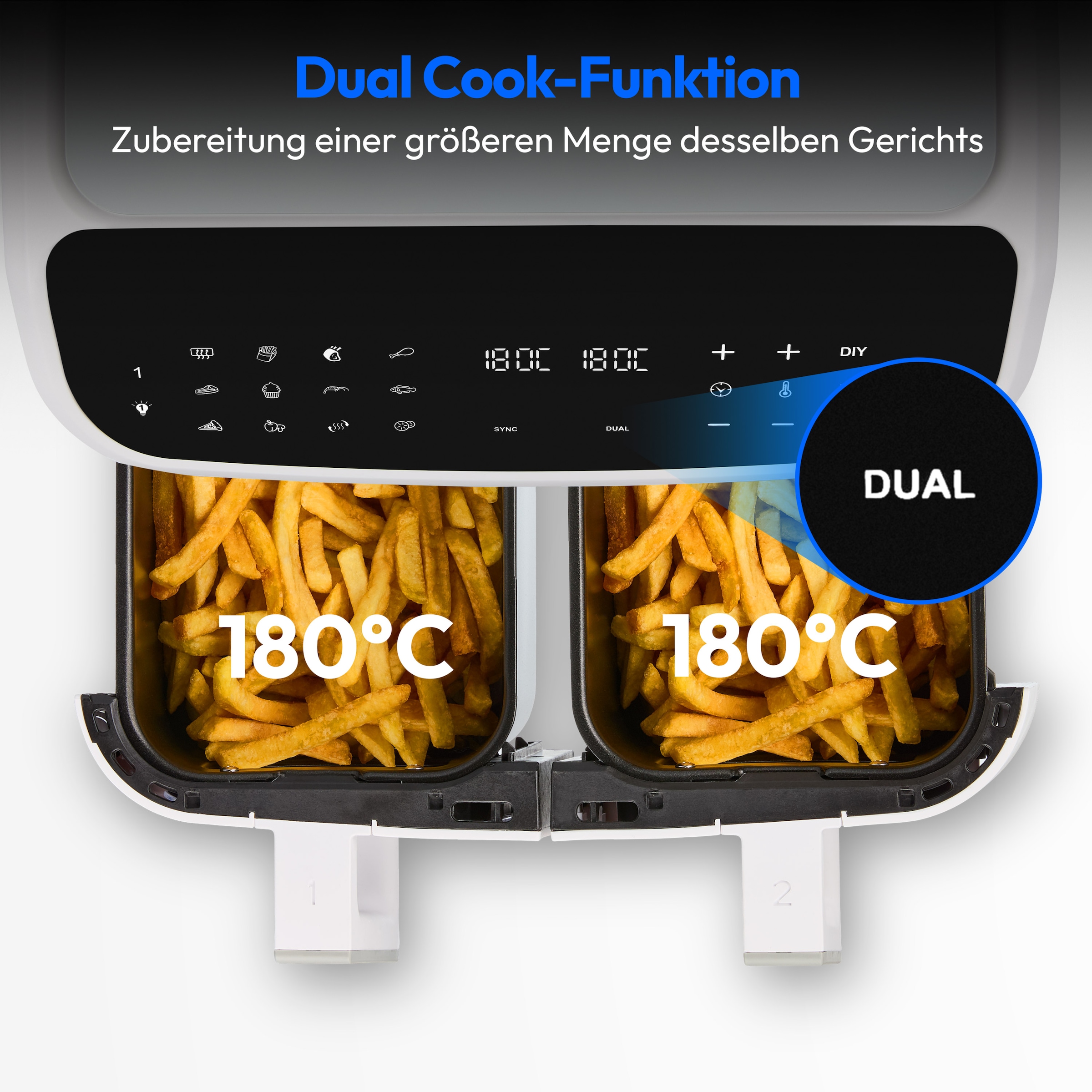 Medion® Heißluftfritteuse »MD 11760 P20XXL Twin«, 2400 W, Temperatur 50 - 200 °C, ILAG Beschichtung, Sync-Finish