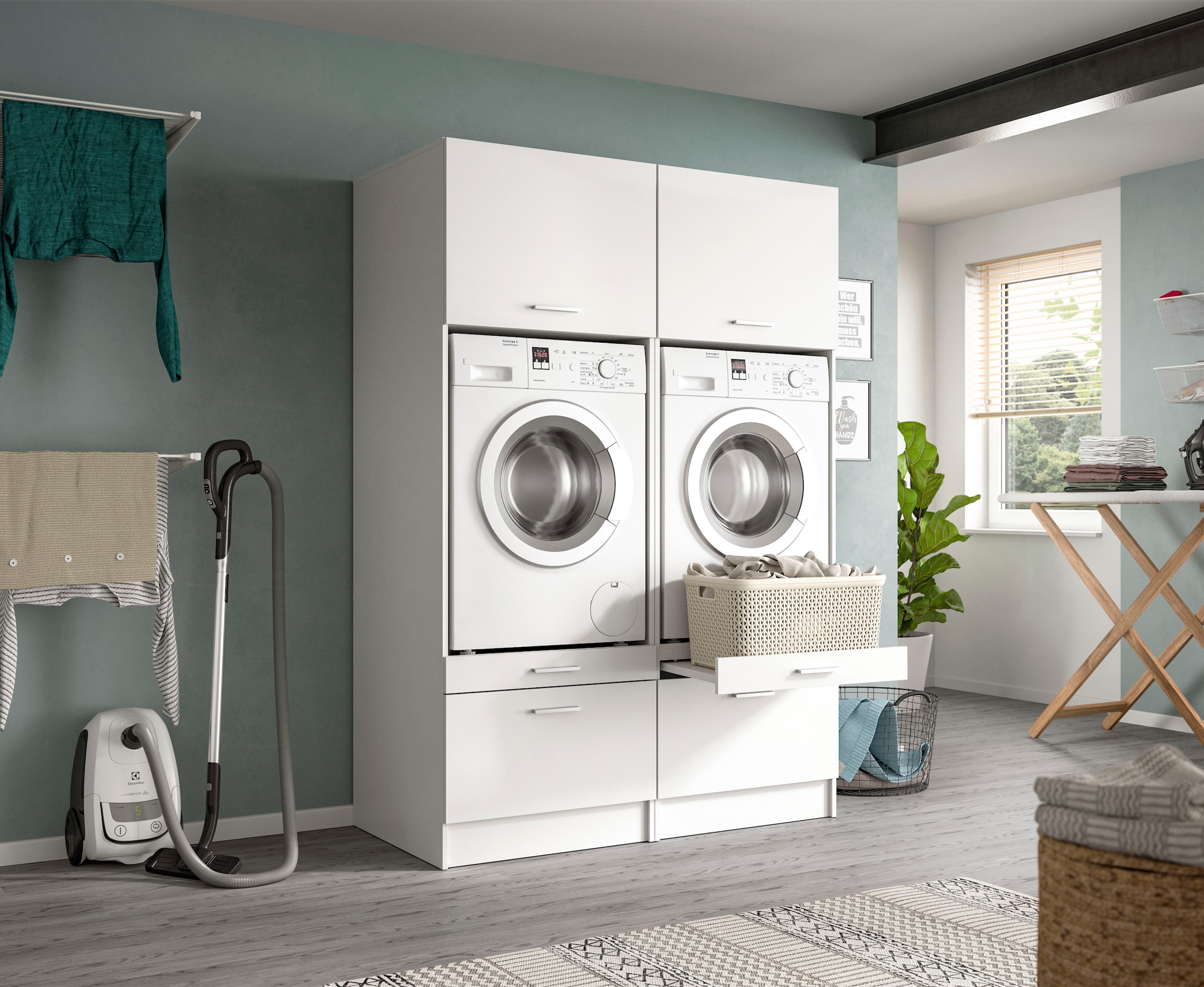 welltime Badmöbel-Set »FALAS, TOPSELLER!, 2-teilig, Hauswirtschaftsraum Set, Breite 133 cm«, (Set, 2 St., bestehend aus: 2x Waschmaschinenumbauschrank, in verschiedenen Farben), Kombination, Waschmaschinenumbau, Waschmaschinenschrank, Wäschekammer