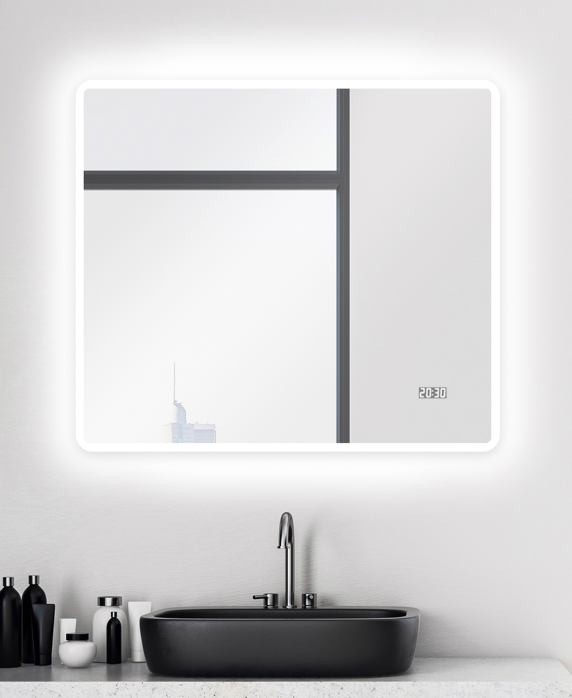 Talos Badspiegel »Sun«, BxH: 80x70 cm, energiesparend, mit Digitaluhr