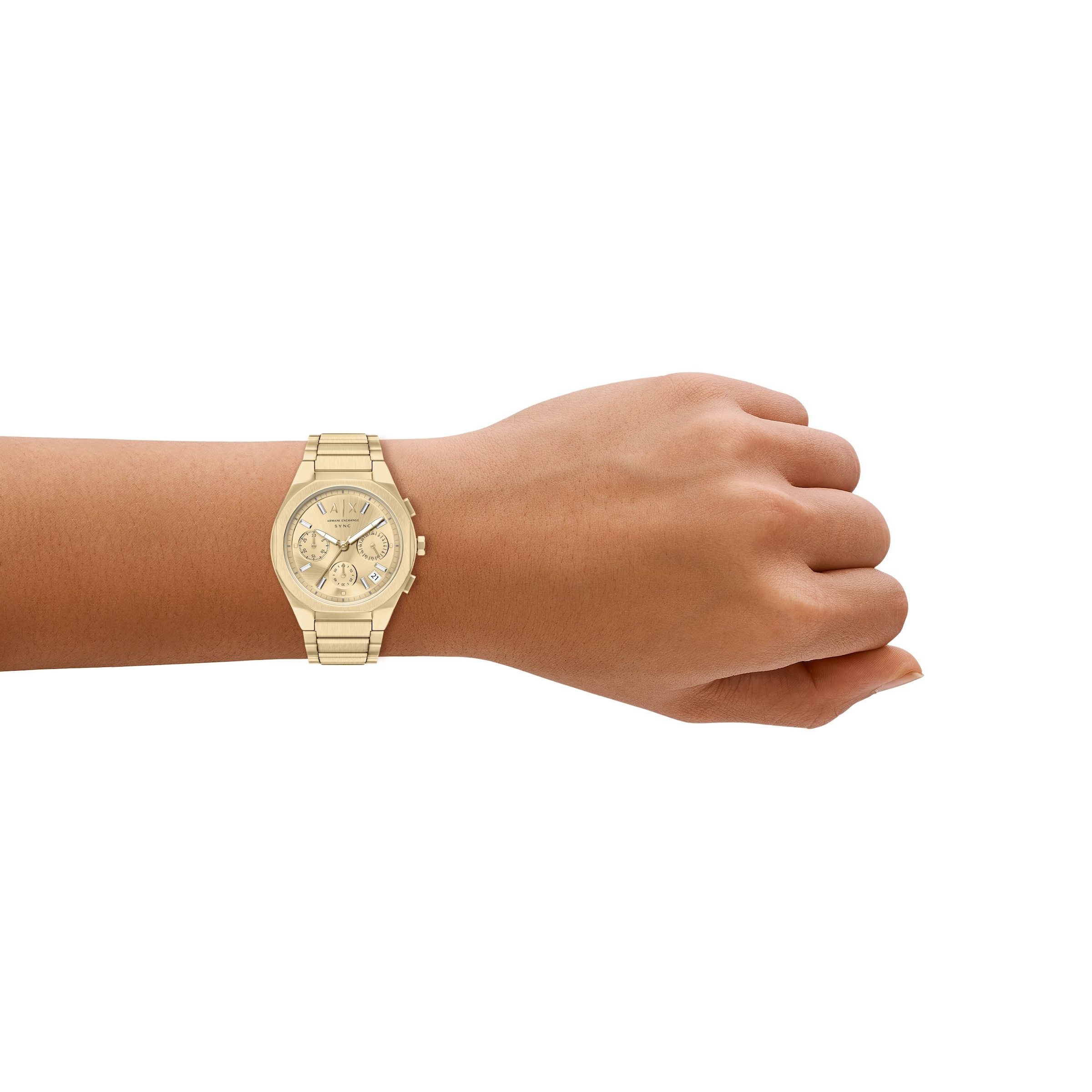 ARMANI EXCHANGE Chronograph »SYNC« Quarzuhr, Armbanduhr, Edelstahlarmband, analog, Tag, Stoppfunktion