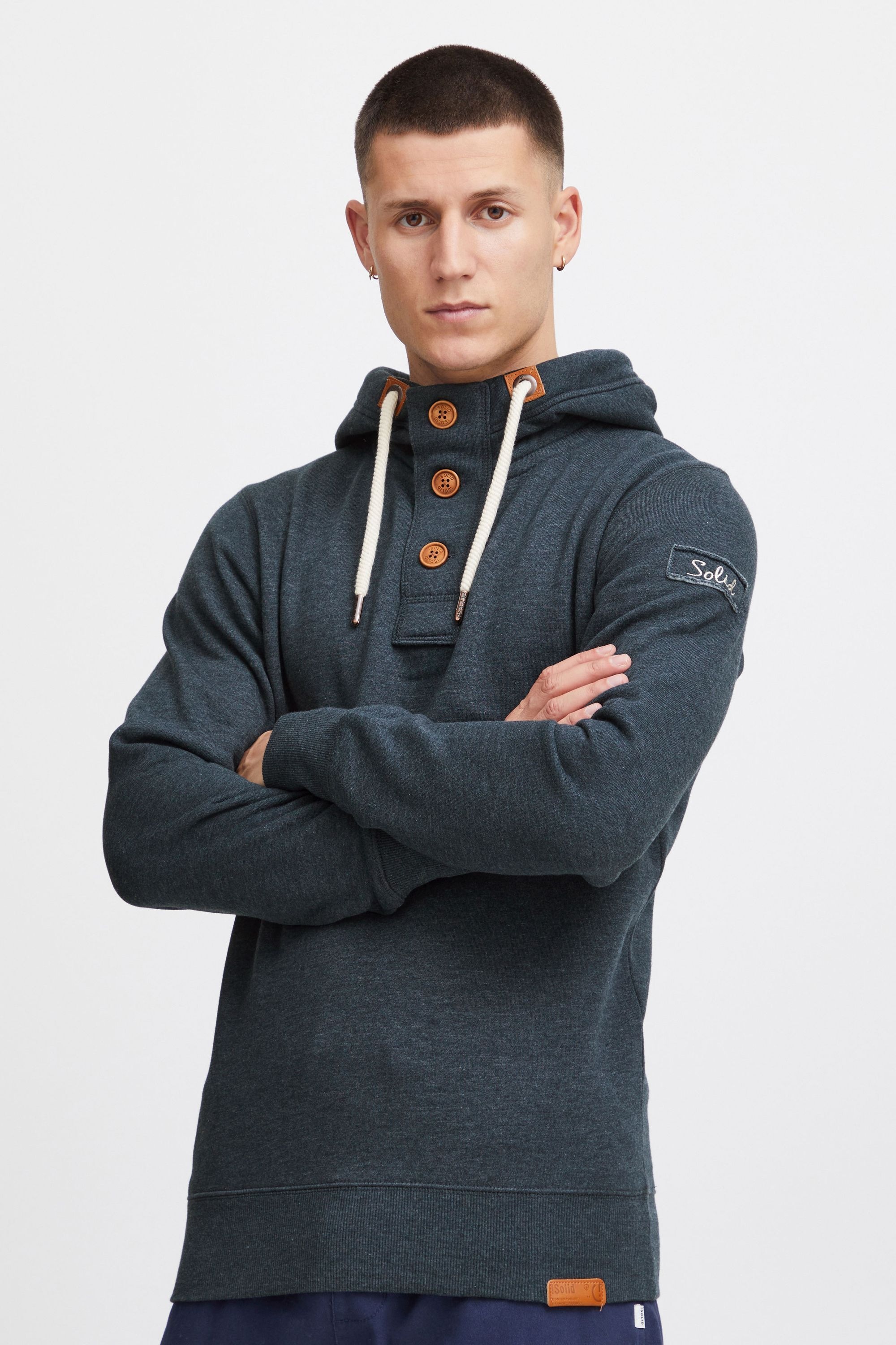 !solid Kapuzenpullover SOLID "Hoodie SDTripStrip", Herren, Gr. XL, blau (ins bl mel), Obermaterial: 50% Baumwolle CO. 50% Polyester PES., unifarben, Pullover Kapuzenpullover 2