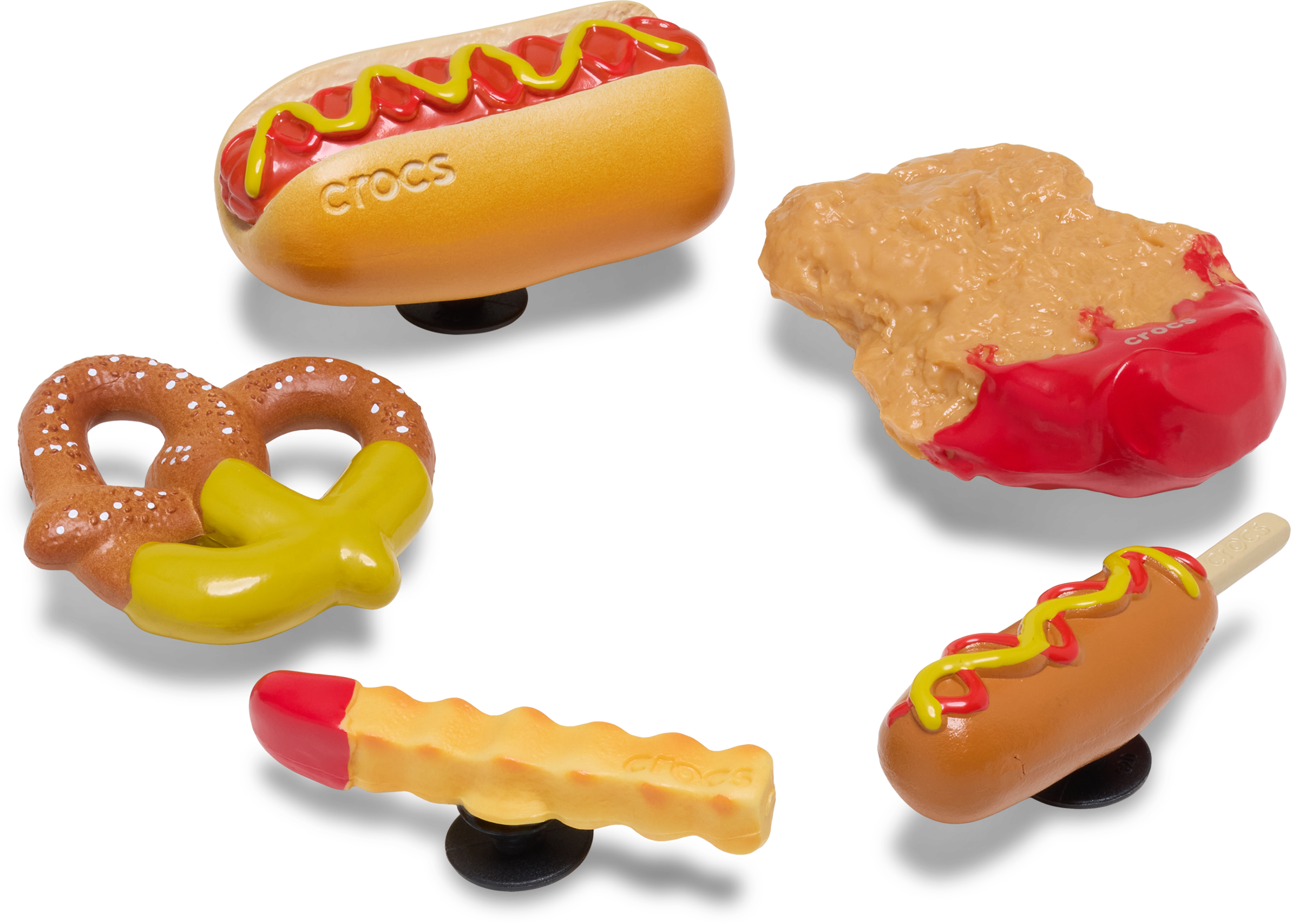 Crocs Schuhanstecker »Jibbitz™  YUM Dipped Junk Food« Set, Kein Spielzeug. Nicht für Kinder unter 3 Jahren geeignet, 5 Anstecker für Crocs Schuhe mit Food Motive