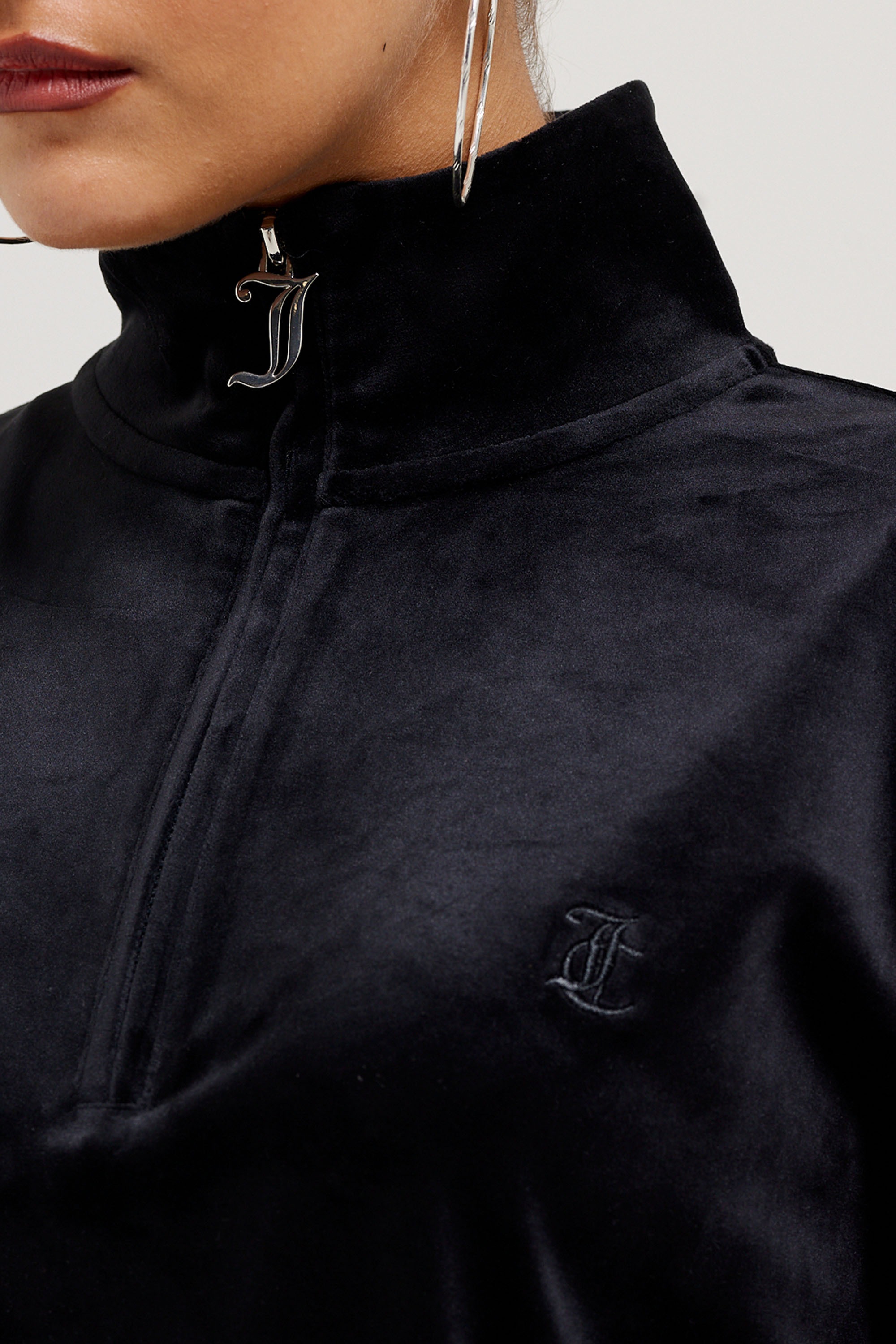 Juicy Couture Sweatshirt »PETE VELOUR HALF ZIP PULLOVER. Damen«, Sweatshirt Damen, Pullover, Sweater, Velour, mit Strasssteinen, Sale
