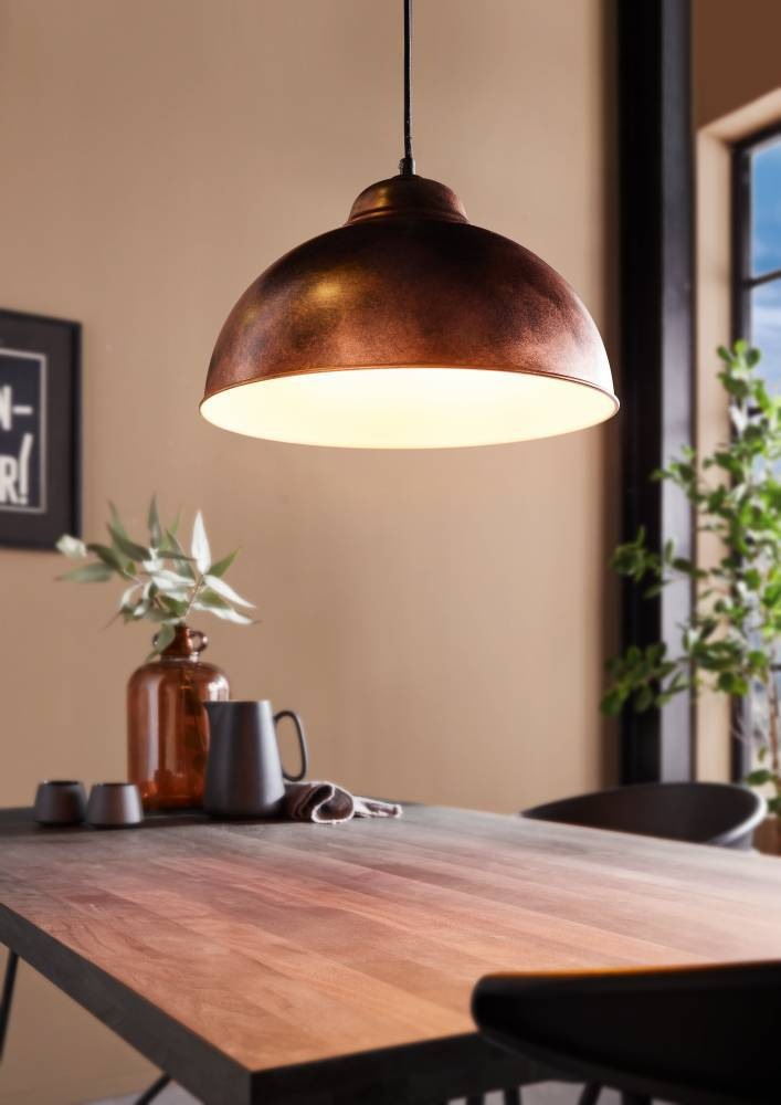 EGLO Hängeleuchte »TRURO 2 Hängelampe, Esstischlampe, Stahl, rostoptik, weiß, E27«, 1 flammig, Leuchtmittel E27 | ohne Leuchtmittel, Wohnzimmerlampe, 1 flammig, Vintage, Industrial, Retro, 110x37cm