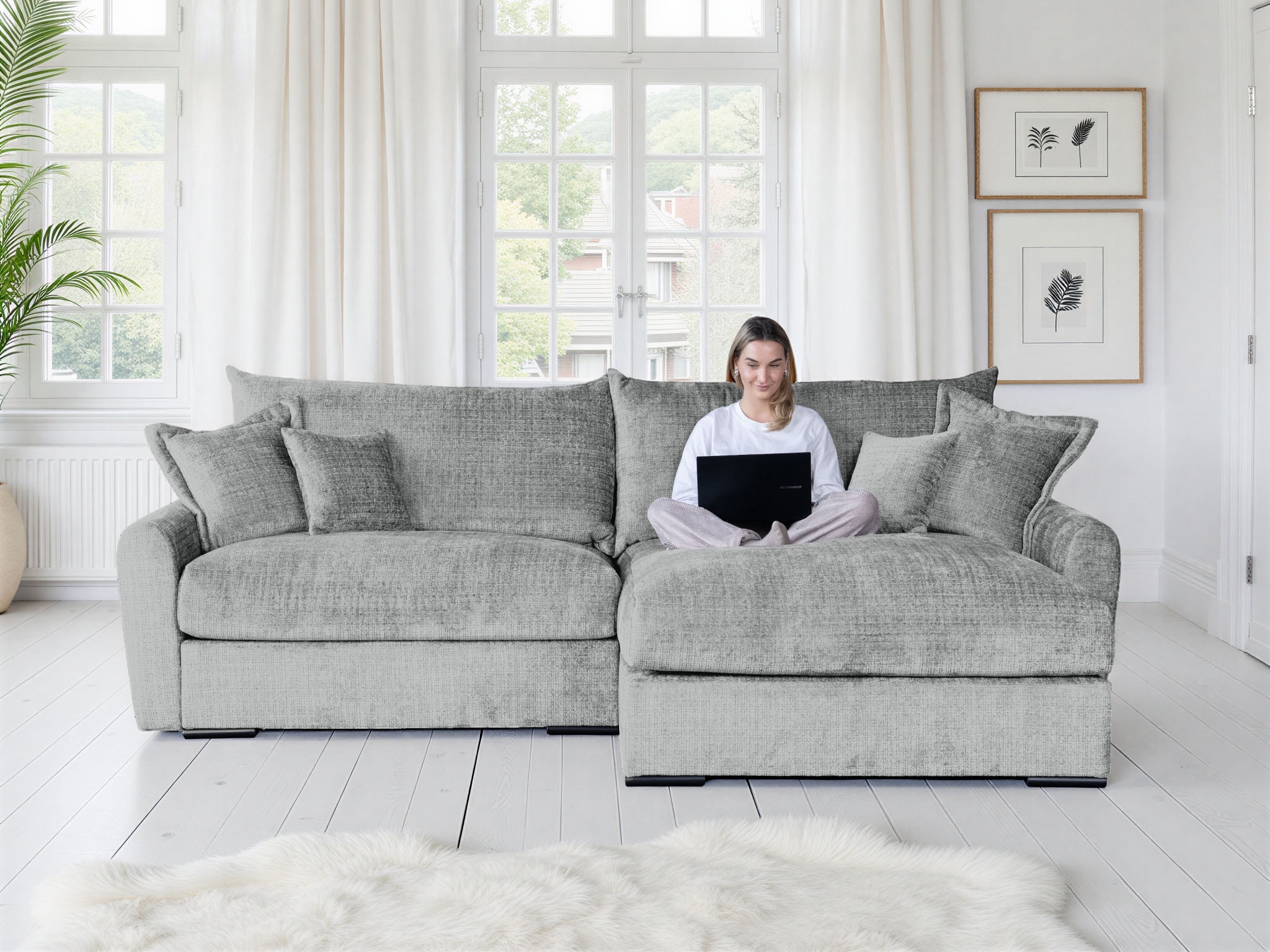 Home affaire Ecksofa "Finca XL L-Form, B: 190 cm" 4 Zierkissen, Mega-Sofa, in Cord oder Chenille-Struktur, Federkern