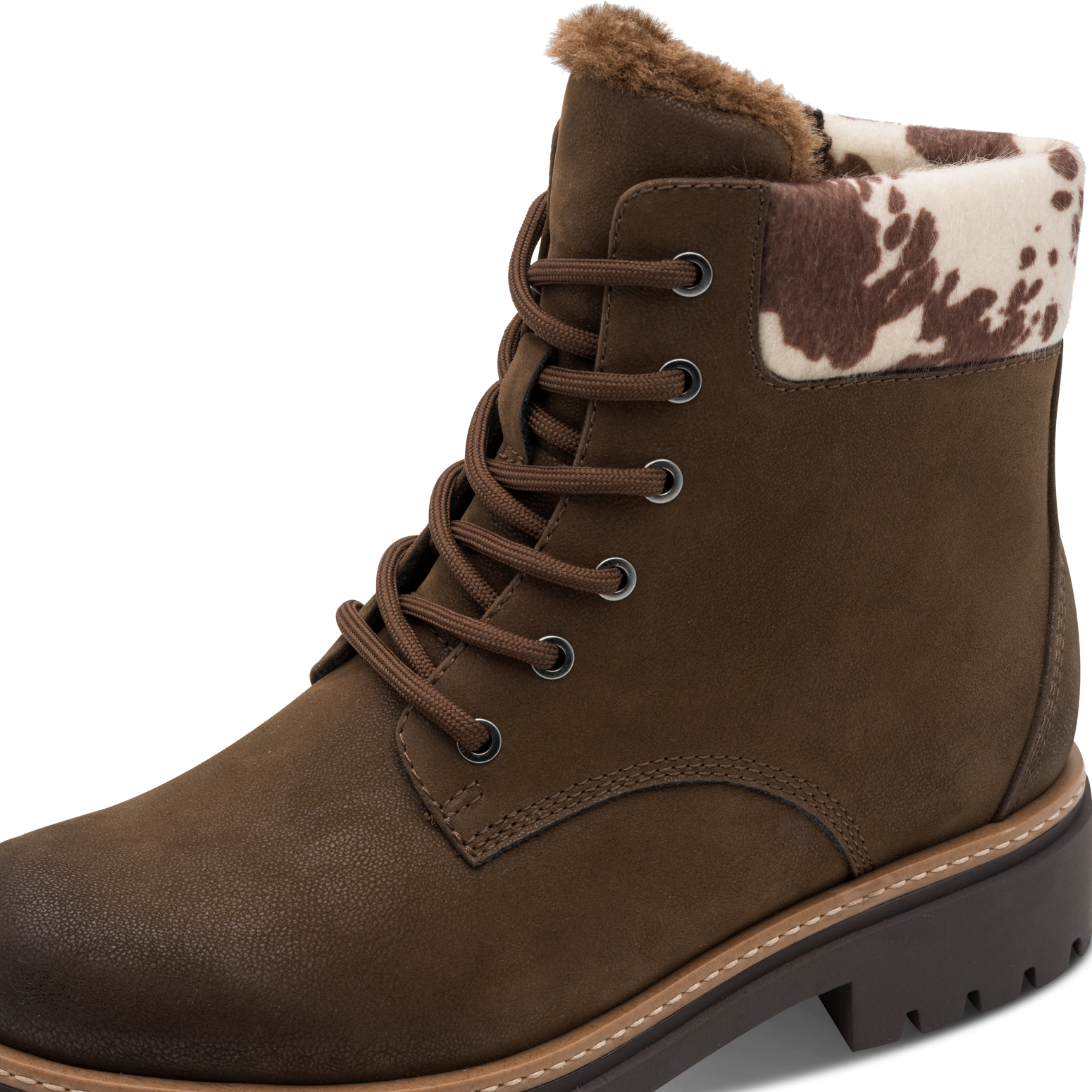 MARCO TOZZI Winterboots  , Blockabsatz, Schnürboots mit Kontrastbesatz mit Kuhmuster