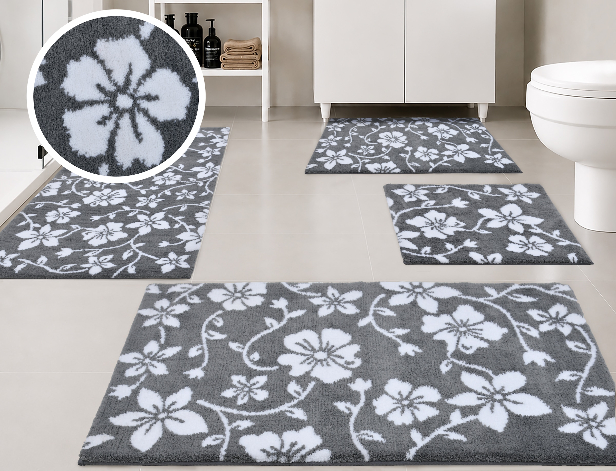 OTTO home Badematte »Daffney, Badvorleger, Badezimmer Teppich, Duschvorleger« Höhe 18 mm rutschhemmend beschichtet schnell trocknend Badteppich, Floral, Blumen Design