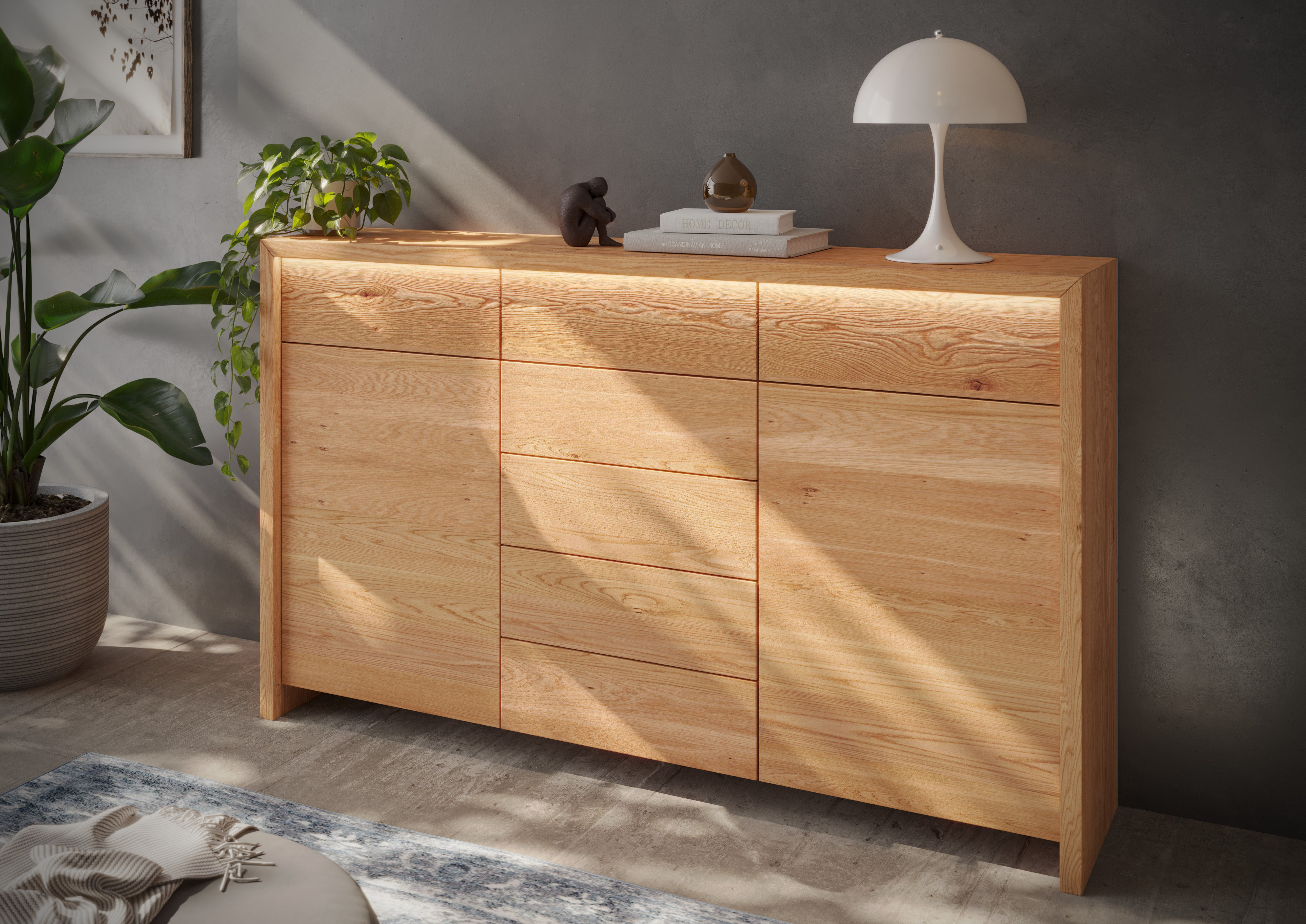 Home affaire "Léopoldine" Kommode aus Kernbuche, Breite 188cm, inkl. LED-Beleuchtung