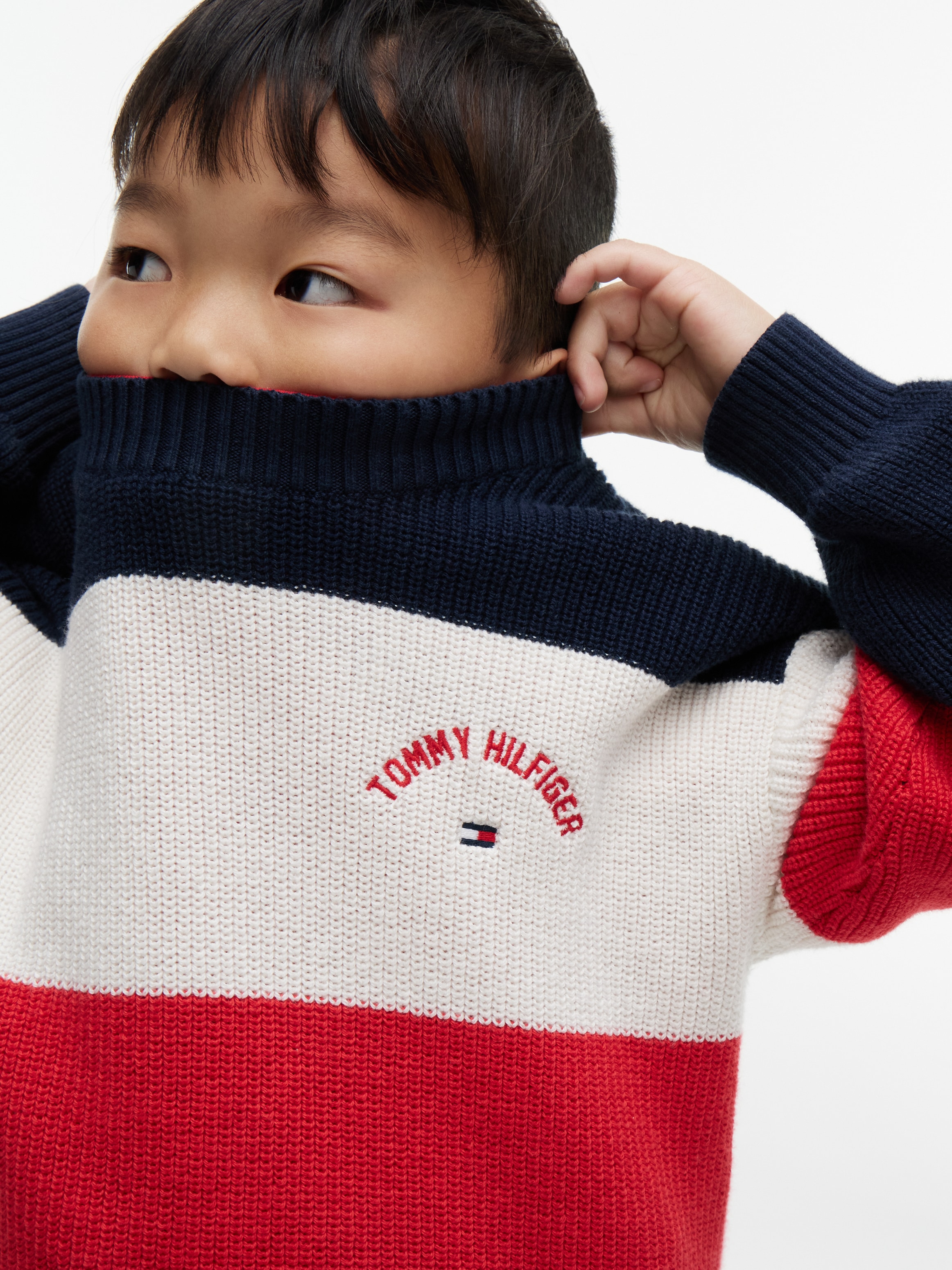 Tommy Hilfiger Strickpullover Rundhalsausschnitt, reine Baumwolle, für Kinder