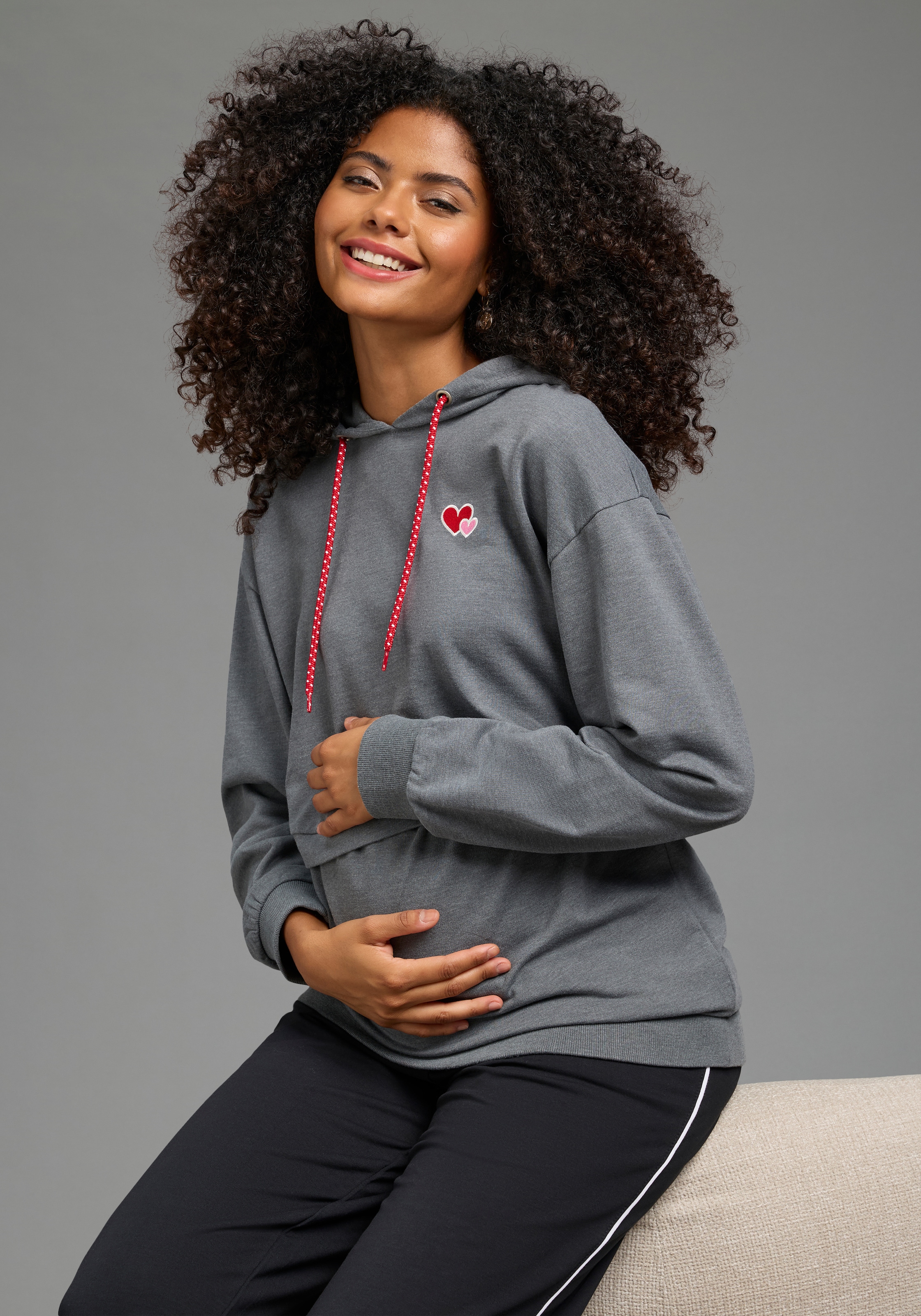 Neun Monate Umstandssweatshirt "Kapuzensweatshirt für Schwangerschaft und Stillzeit", mit Kapuze, Langarm, aus Baumwolle und Polyester
