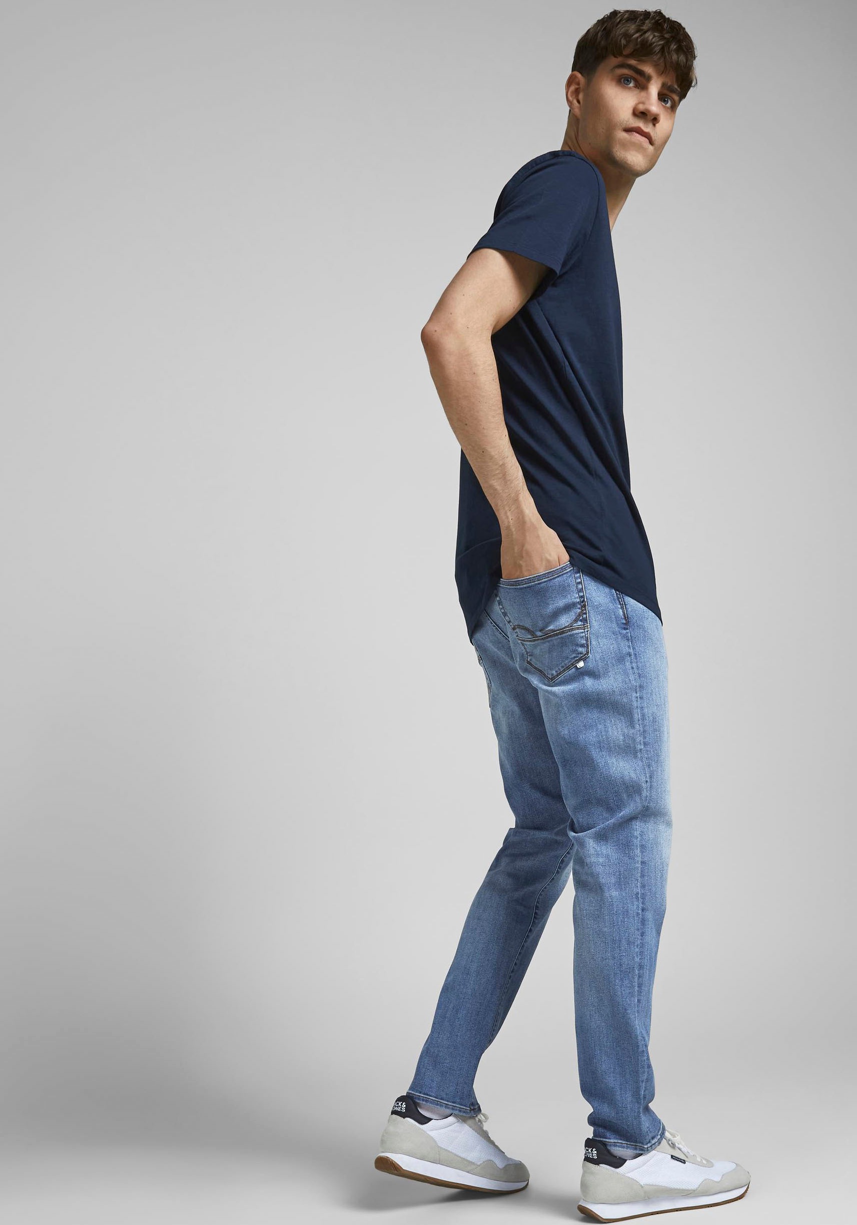 Jack & Jones Slim-fit-Jeans »JJIGLENN – Jeans mit Gürtelschlaufen und Used-Waschung«, Used, modisch, slim fit, Denim/Jeans