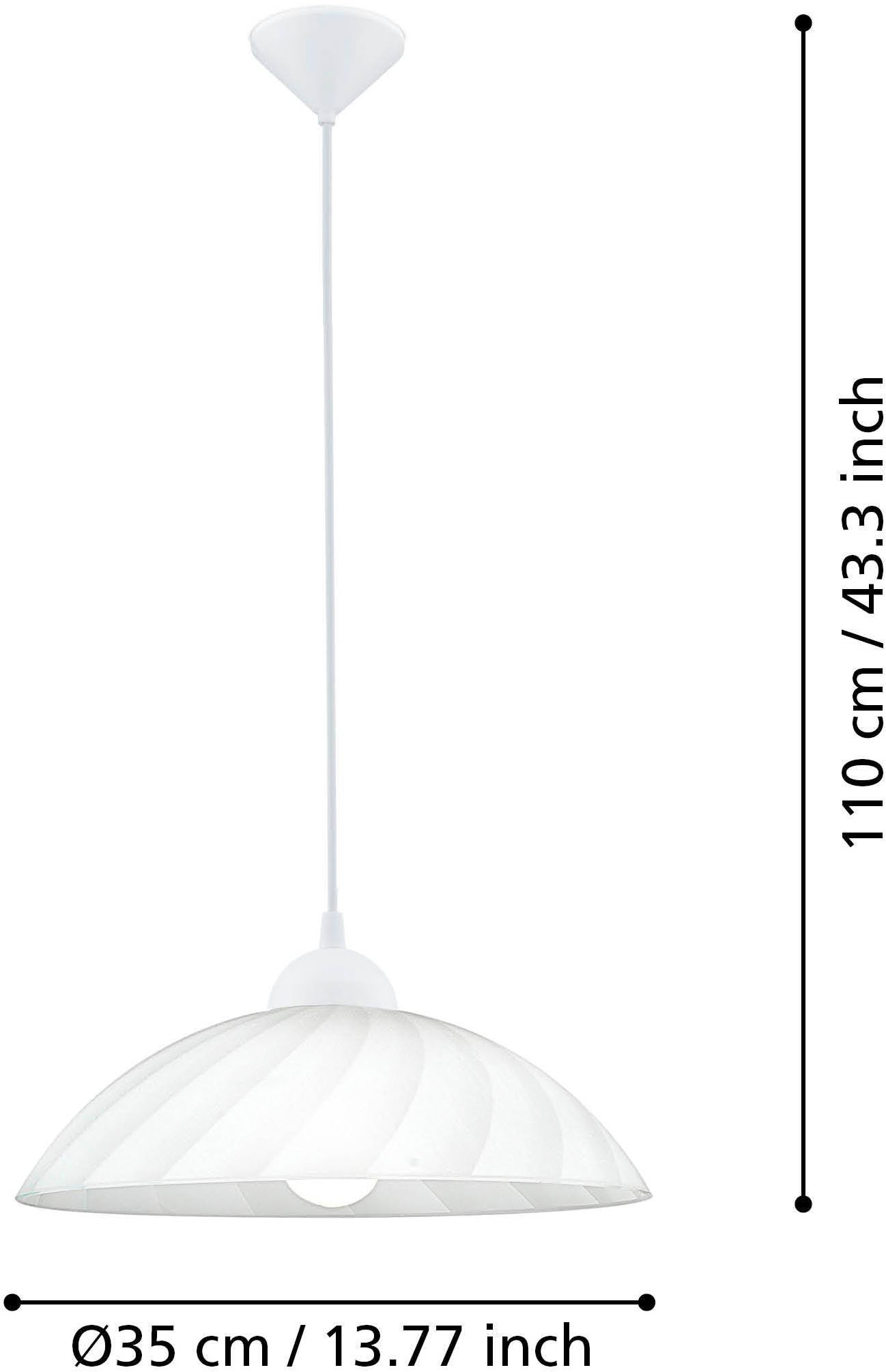 EGLO Hängeleuchte »Vetro Pendellampe, satiniertes Glas mit geschwungenen Dekor, E27« E27 1 Stk. Hängeleuchte - H110 x Ø35 cm - weiß - 1X60W exkl.