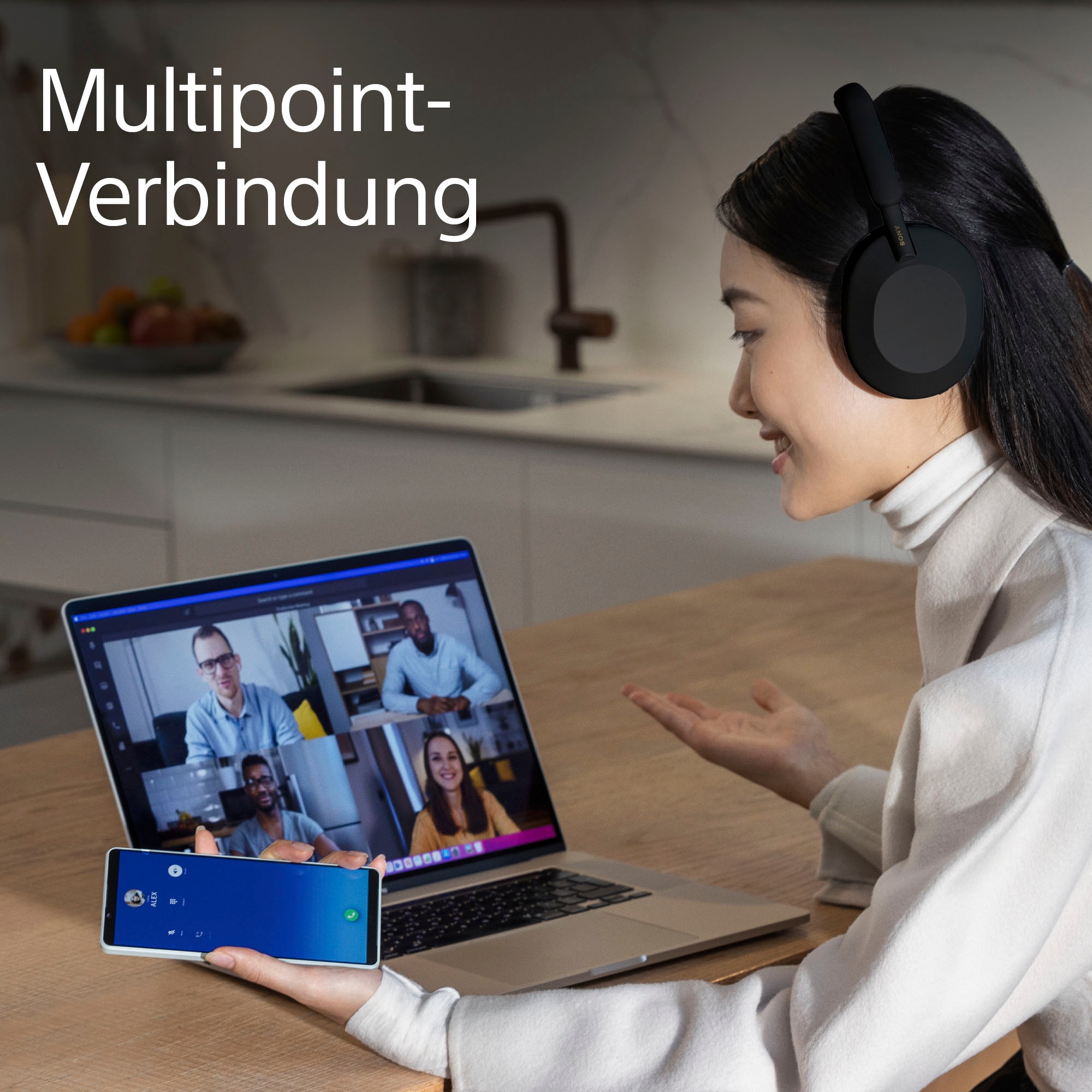 Sony Bluetooth-Kopfhörer »WH1000XM5 kabellos«, A2DP Bluetooth-AVRCP Bluetooth-HFP-HSP-Bluetooth, Multi-Point-Verbindung-Sprachsteuerung-Rauschunterdrückung-Noise-Cancelling-Freisprechfunktion-Hi-Res