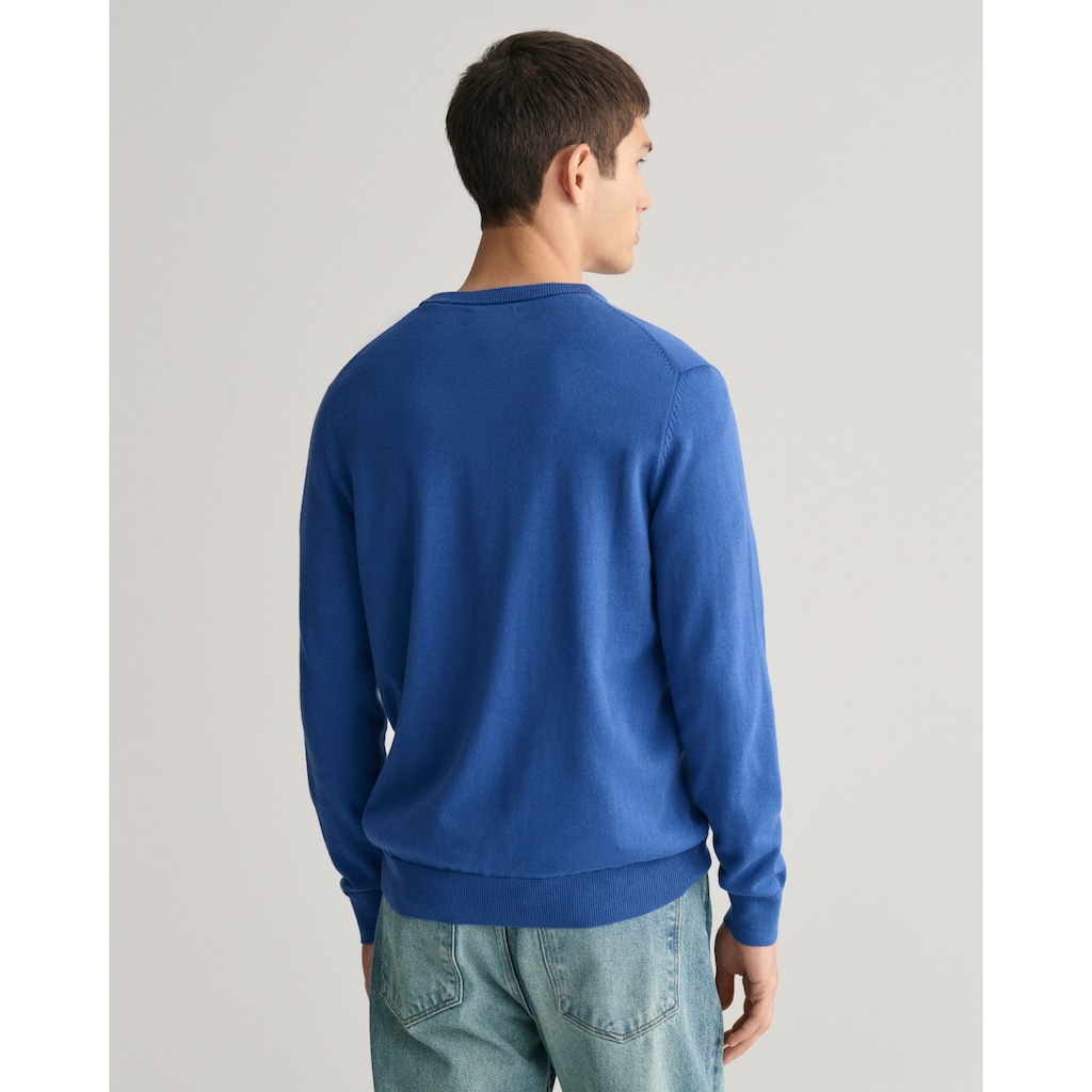 Gant Rundhalspullover »Classic Cotton C-Neck«, Premium Strickpullver aus weicher 100% Baumwolle, Übergangspullover