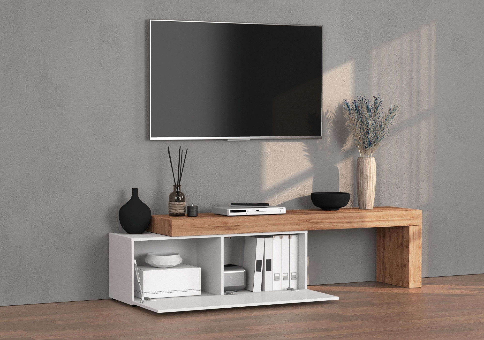 INOSIGN Lowboard »Chronos TV-Board, T-Schrank«, (1 St., Breite verstellbar von 180 bis 290 cm), Breite 240 cm TV-Board,Lowboard,1 Klappe und ein L-Förmiger Aufsatz