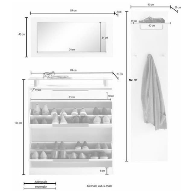 borchardt Möbel Garderoben-Set »Olivia«, (3-tlg.), stehender Schuhschrank  bestellen | BAUR