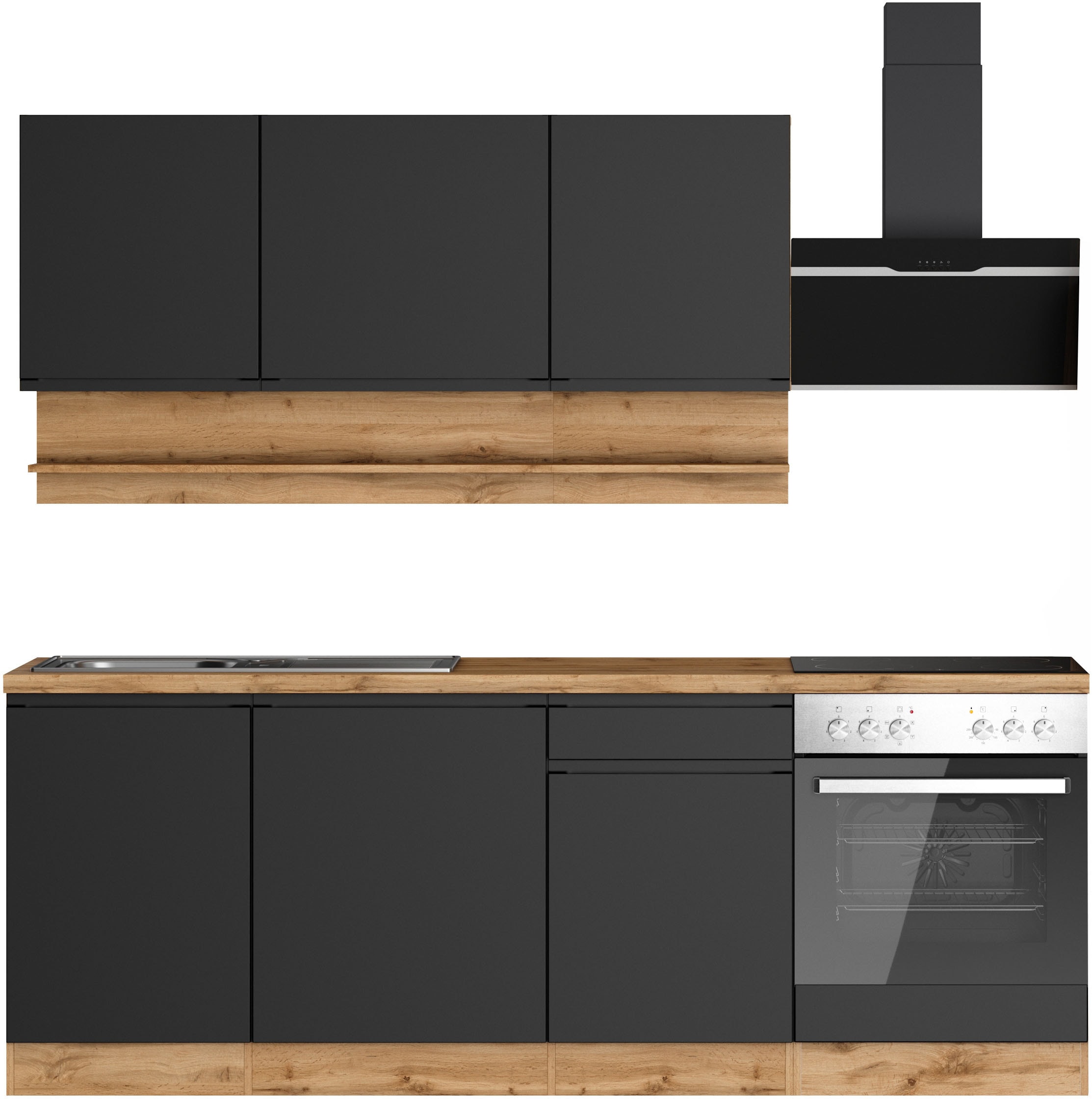 KOCHSTATION "KS-Virginia,neu in verbesserter Ausführung" Arbeitsplatte 38 mm stark, Stauraum, Softclose, Breite 220 cm, Soft-Close, wahlweise mit E-Geräten
