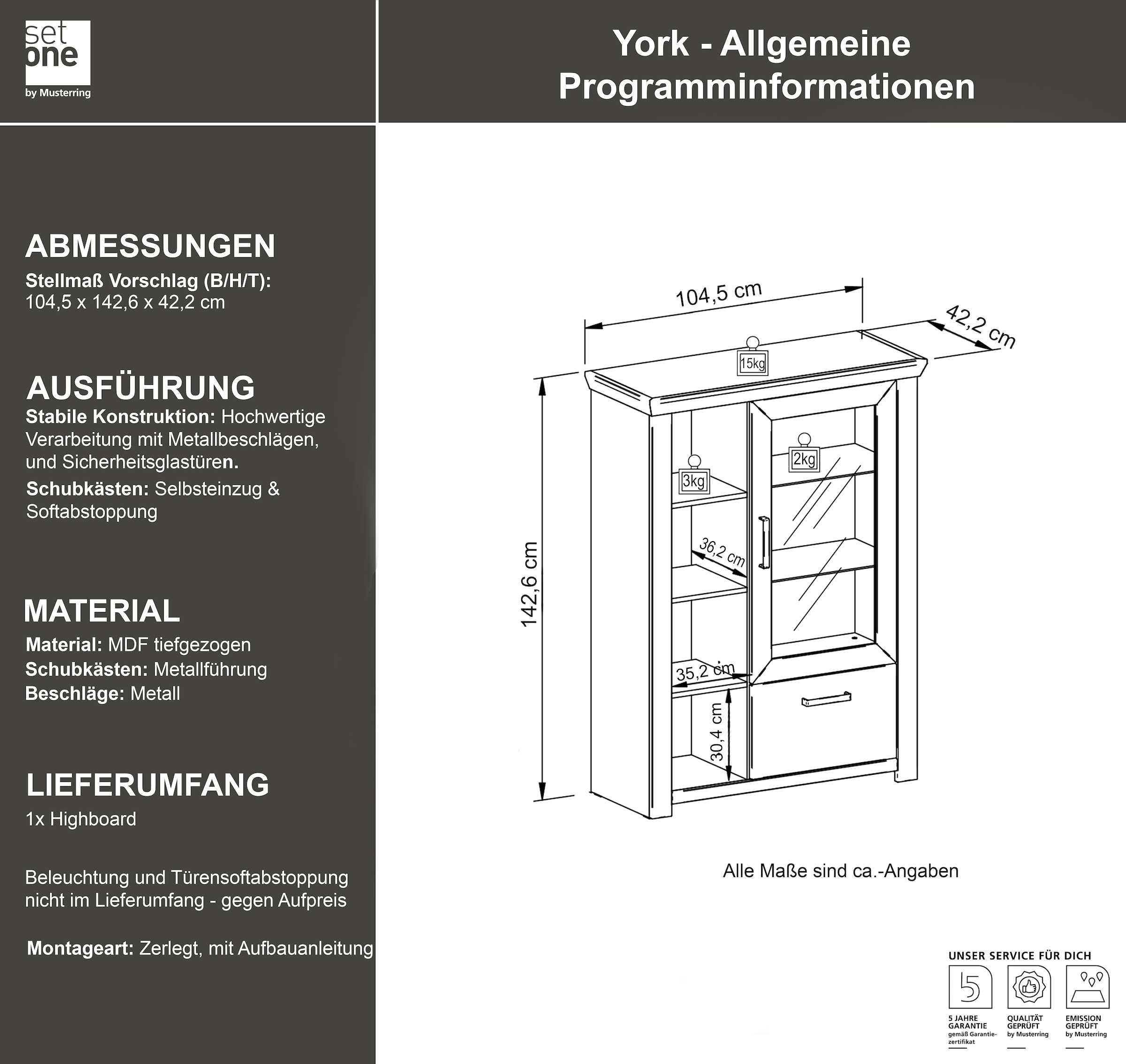 set one by Musterring Highboard »York« Typ 13 und 14, mit Glastür und Schubkasten, 3 Farbvarianten, B 105 cm