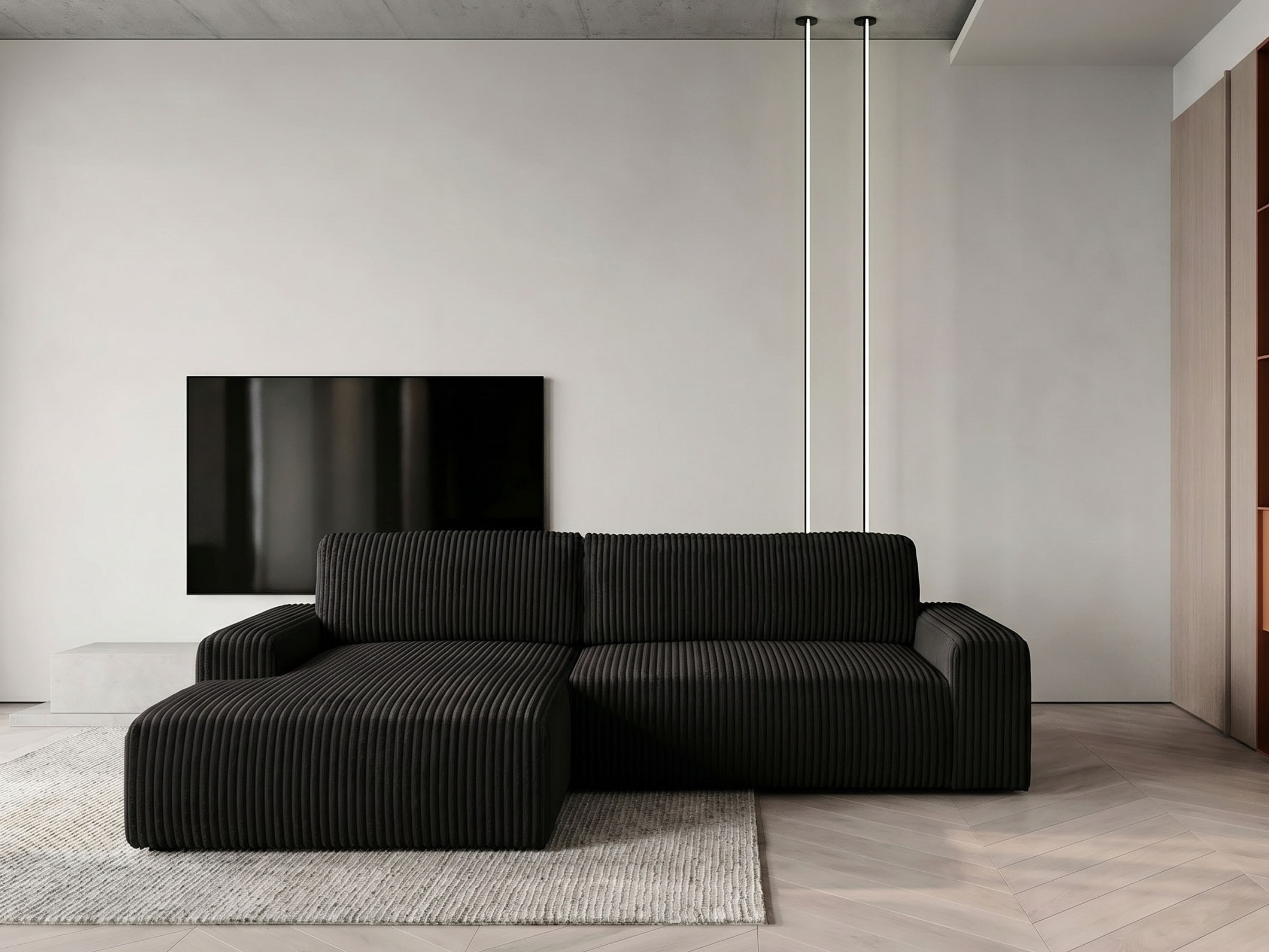 WERK2 Ecksofa "Rotterdam-L 267 x 165 cm modern und bequem" Breitcord, L-Form, Schlaffunktion, Bettkasten