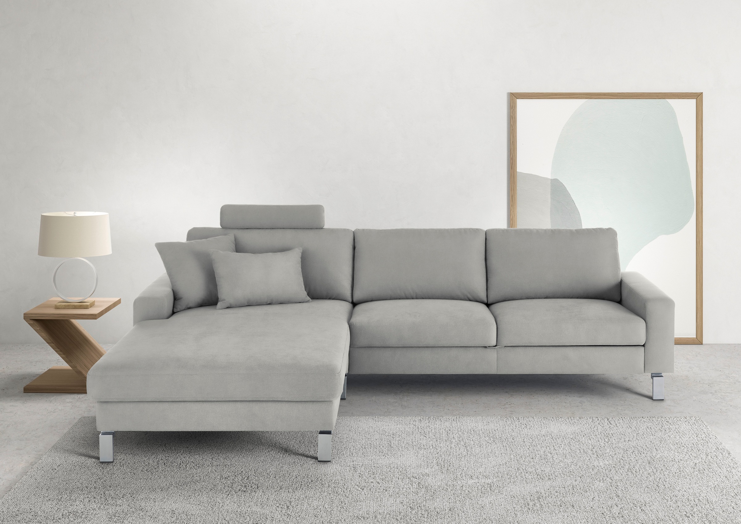 3C Candy "Lecce, wahlweise PUR-Schaumstoff oder Tonnentaschenfederkern" Bett im 2,5-Sitzer, teilmotorische Schlaffunktion im Longchair, L-Form