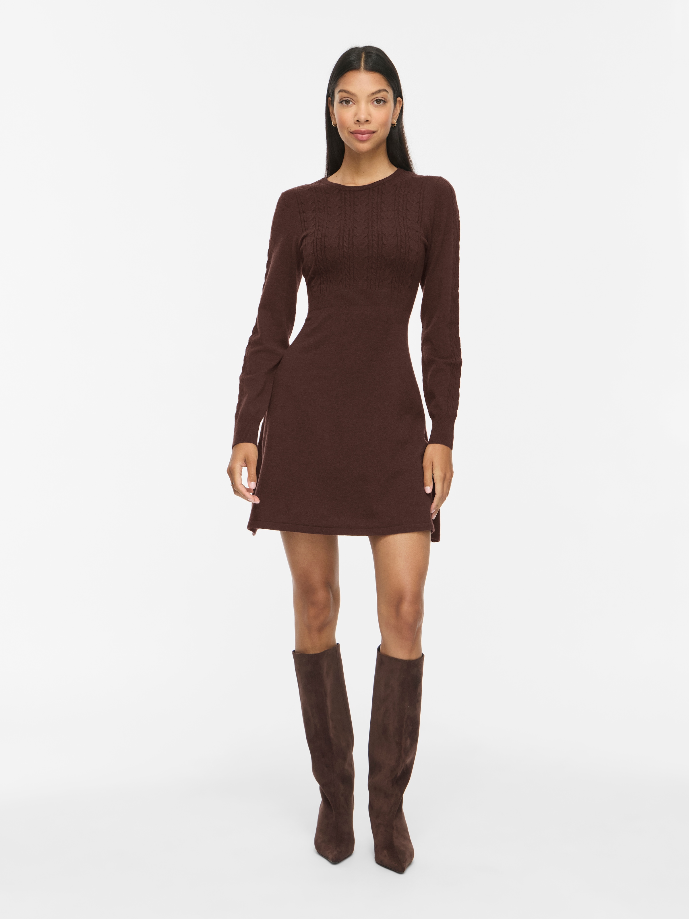 Vila Minikleid »VIKERRY O-NECK L/S CABLE KNIT DRESS NOOS« aus Materialmix mit Viskose