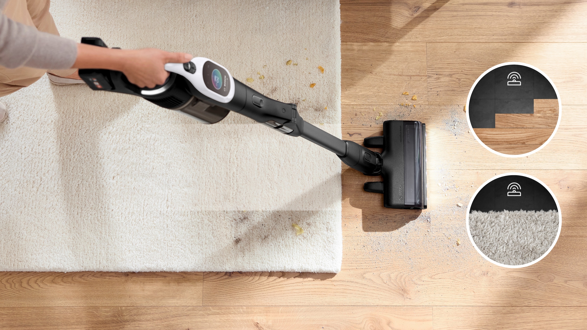 BOSCH Akku-Stielstaubsauger »Unlimited 10 BTS1042WAC, MicroClean™ Technology, 10 J. Motorgarantie«, Display, Knickrohr, HEPA-Filtersystem, Schnellladegerät, 2 Akkus, weiß