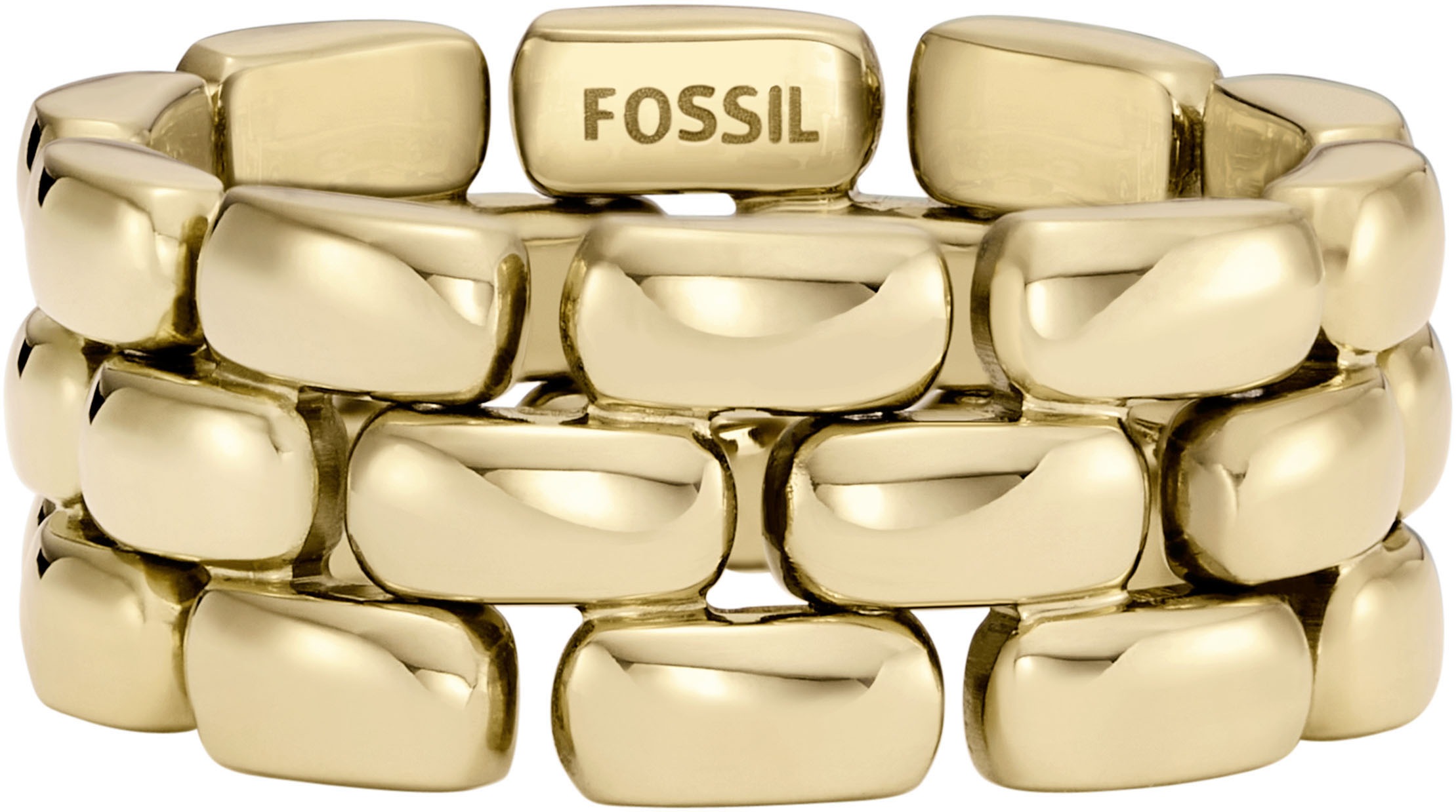 Fingerring FOSSIL "Schmuck Geschenk Edelstahl Ring Arden" Gr. 18, gold (gelbgoldfarben), Fingerringe, Damen, 18, Edelstahl, 8,5mm, Fingerring 3