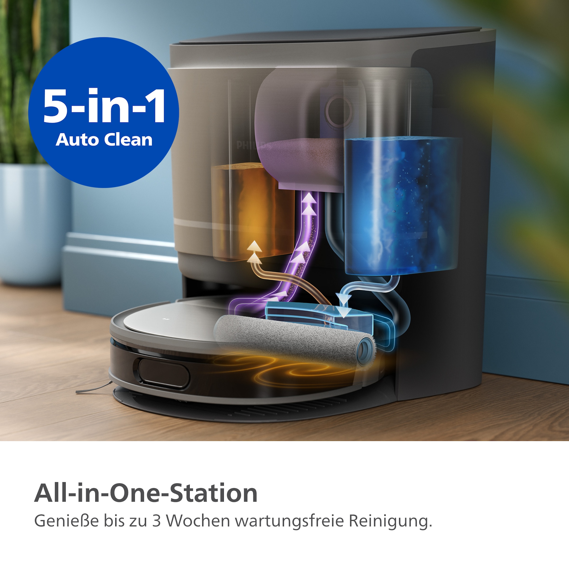 Philips Nass-Trocken-Saugroboter »XU9100/10, 280 Min. Akkulaufzeit, mit PowerCyclone Aqua Technologie«, D-ToF-Sensoren, Wischtuch-Hebesystem, inkl. Entleerungsstation